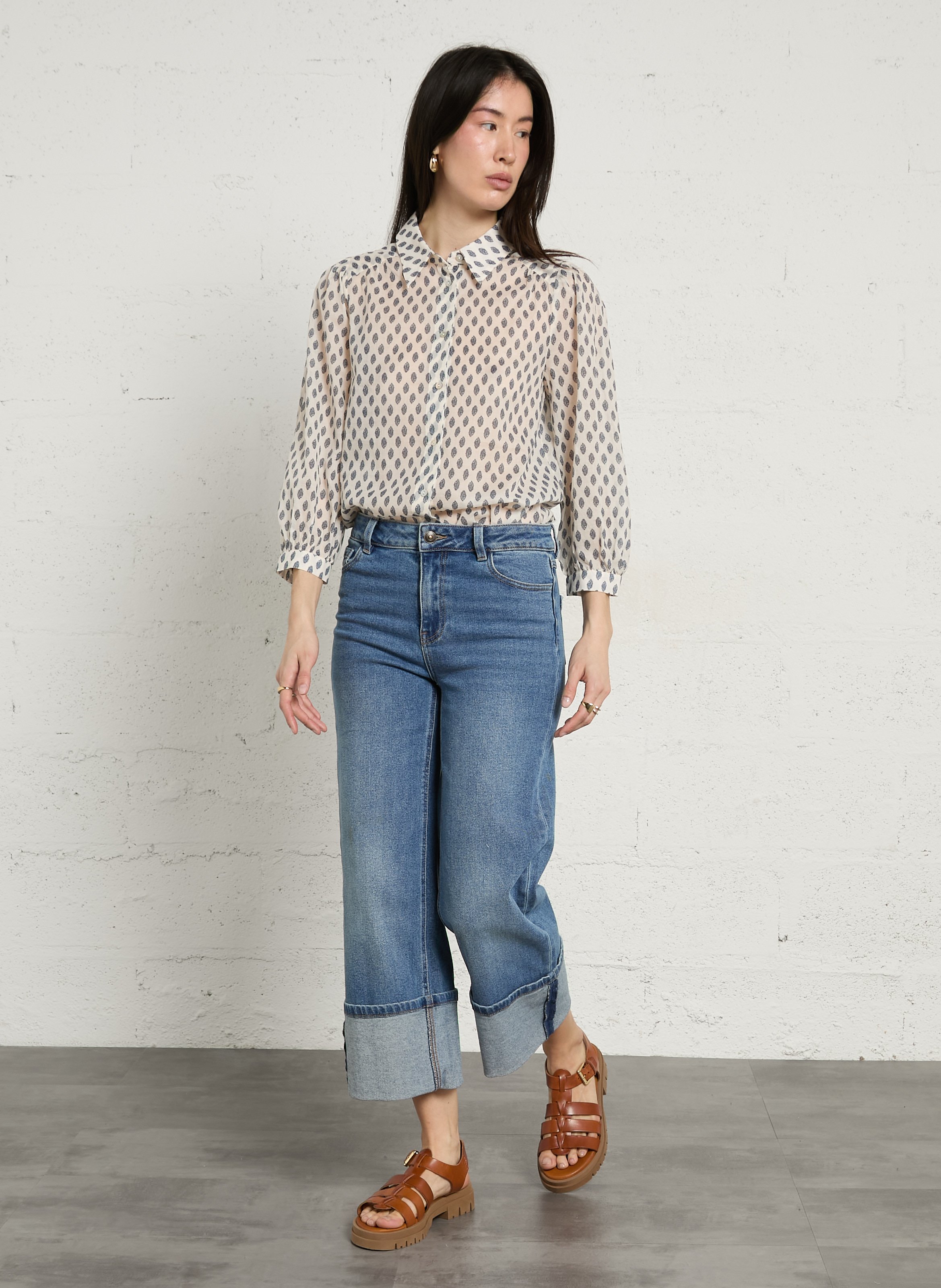 Straight classic collar shirt printed in cotton voile MAISON 123 White