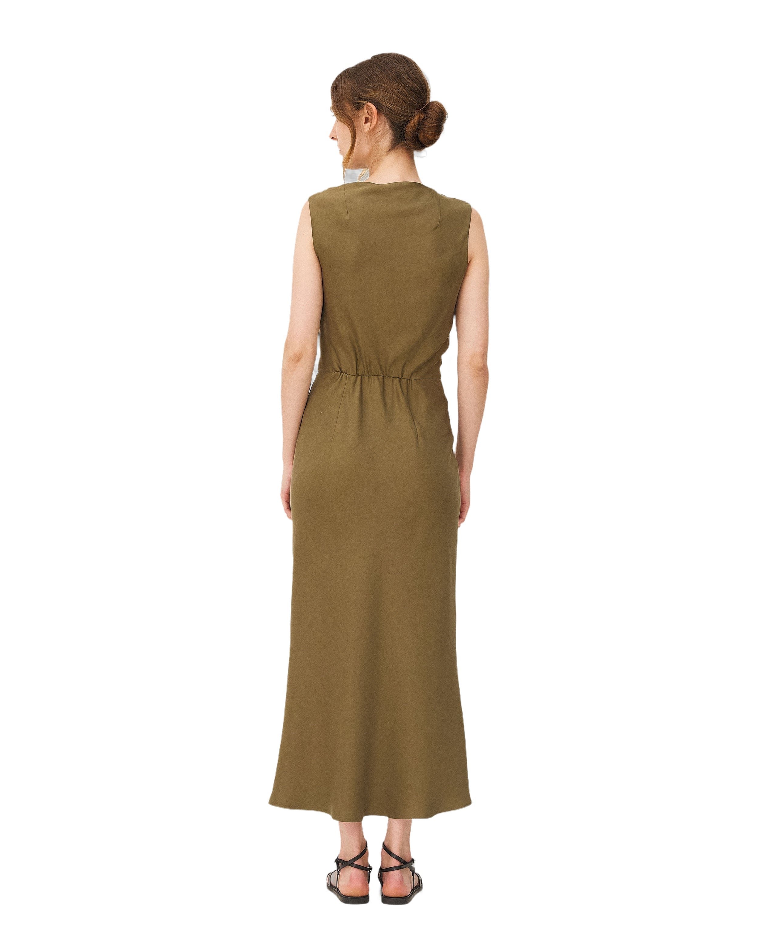 Long dress Kalmar khaki satin Green