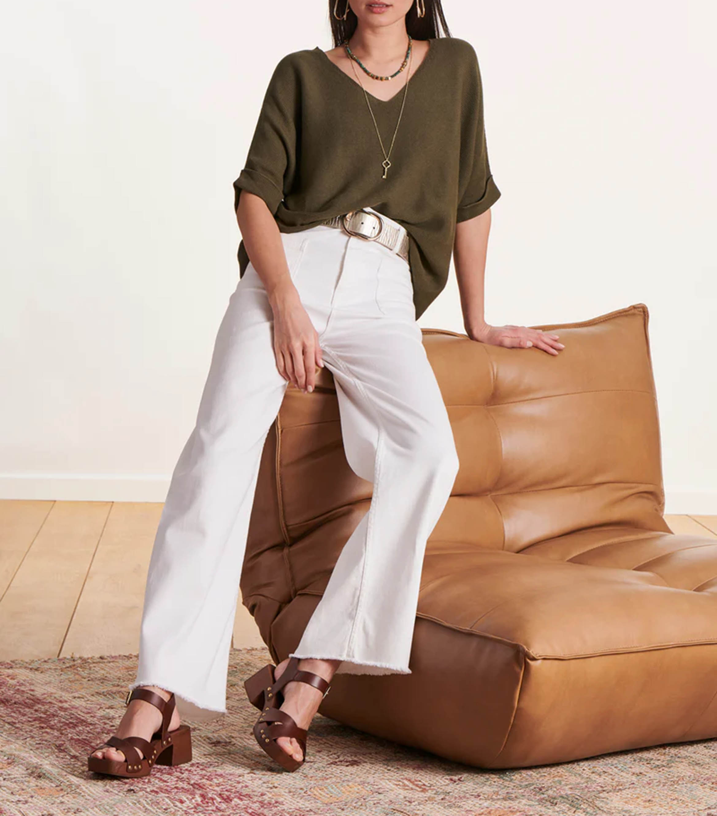 Loose-fit V-neck knit top LA FEE MARABOUTEE Green