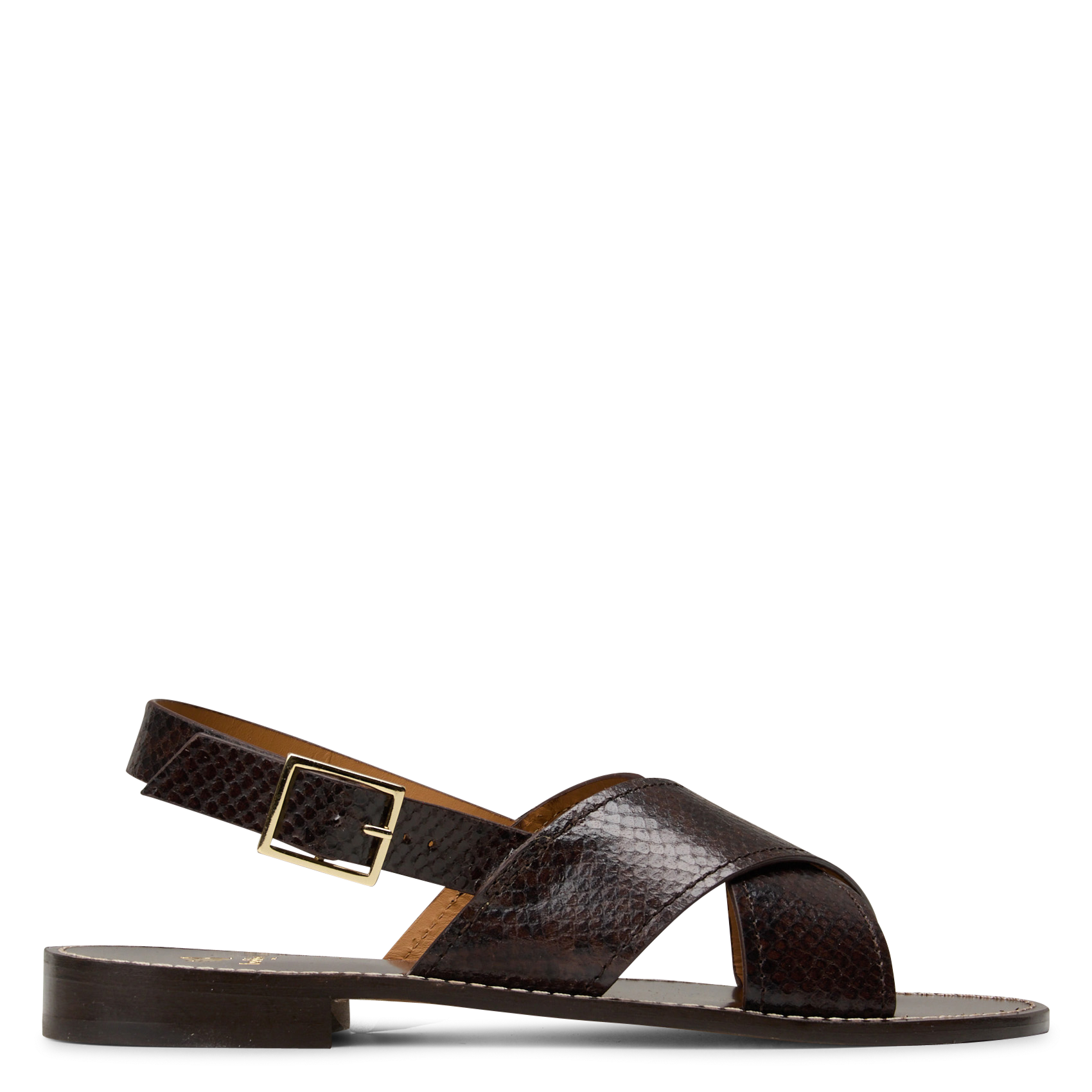 Aouda flat leather sandals BOBBIES Brown