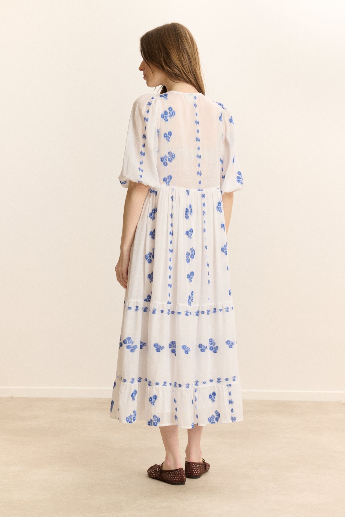 Robe longue brodée manches courtes GARANCE PARIS Blanc
