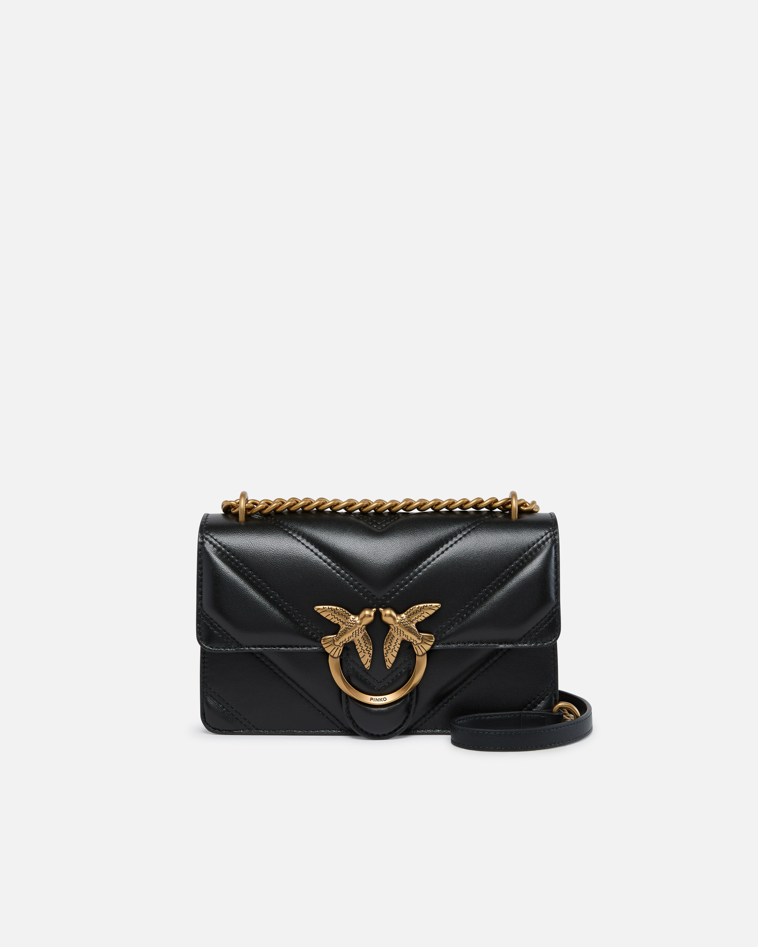 Mini sac à bandoulière love bag en cuir nappa matelassé en chevrons PINKO Noir