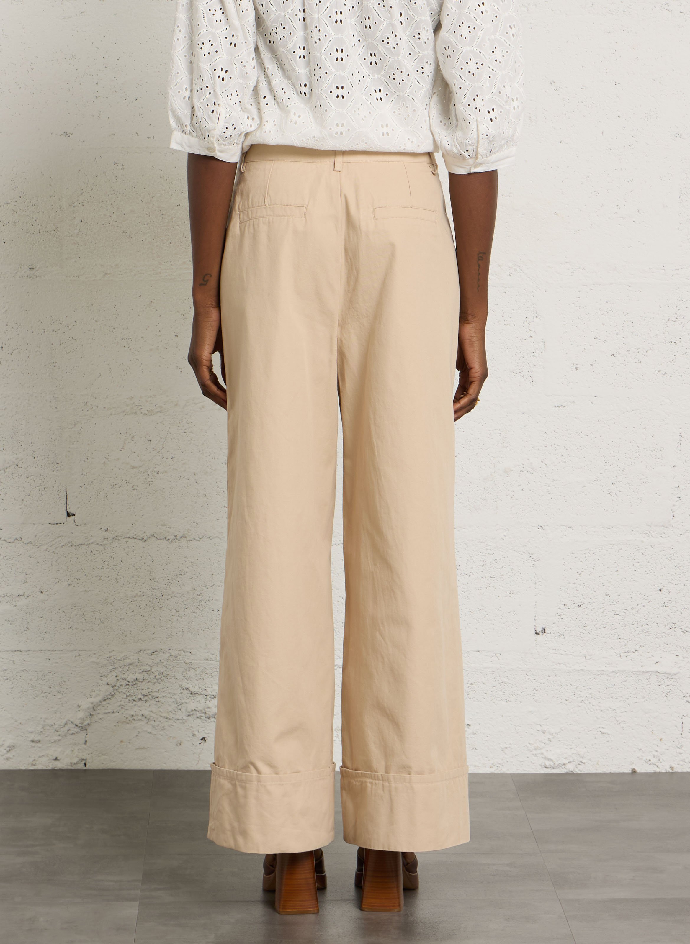 Pantalón ancho de algodón MAISON 123 Beige