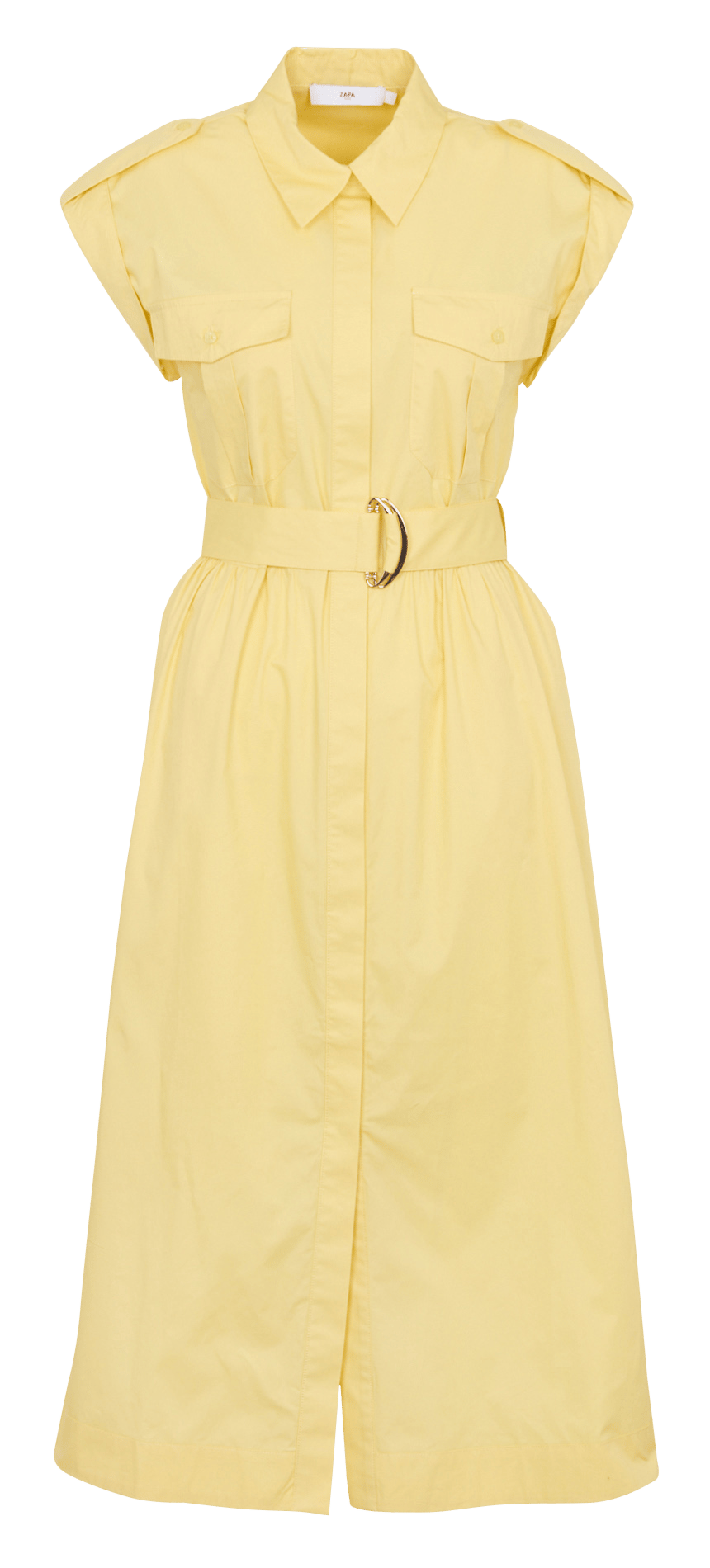 Langes Baumwollkleid mit klassischem Kragen ZAPA Gelb