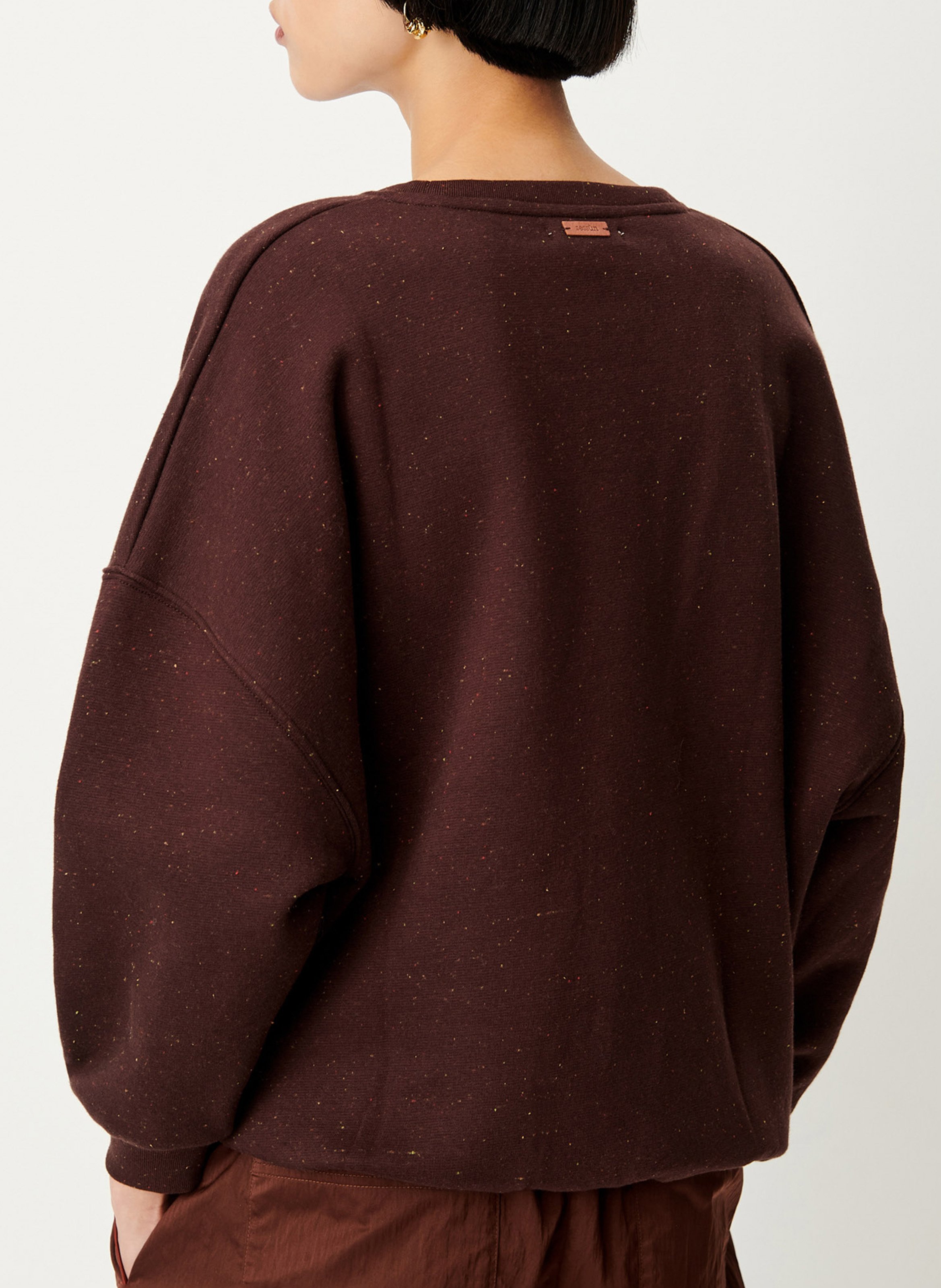Weites, meliertes Rundhals-Sweatshirt aus Bio-Baumwoll-Mix SESSUN Braun