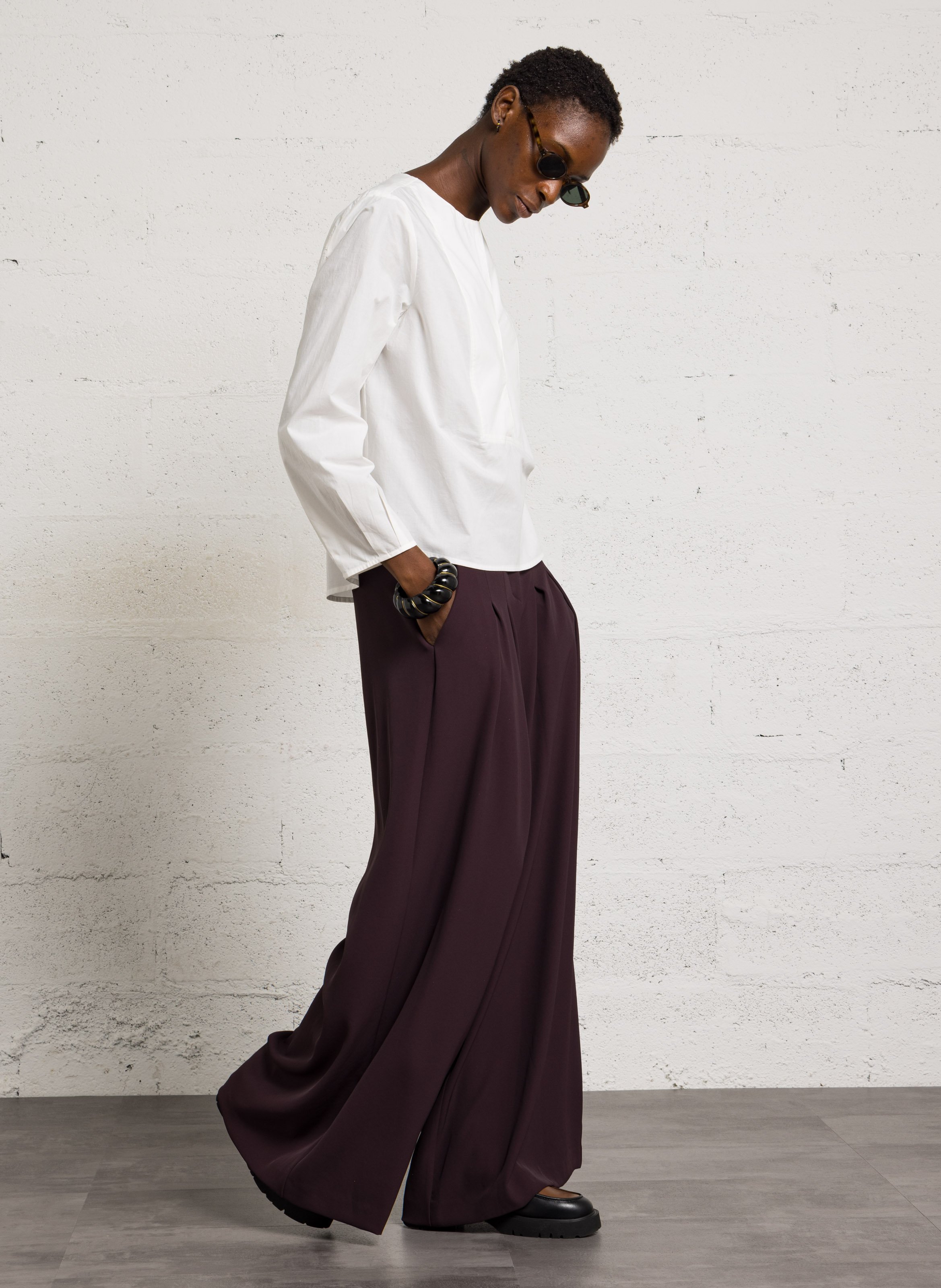 Blouse oversize col tunisien en coton JC SOPHIE Blanc