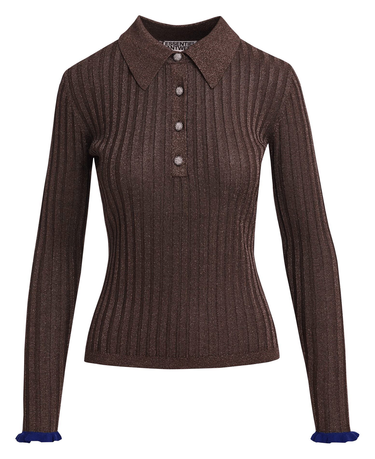 Polo manches longues moulant côtelé ESSENTIEL ANTWERP Marron