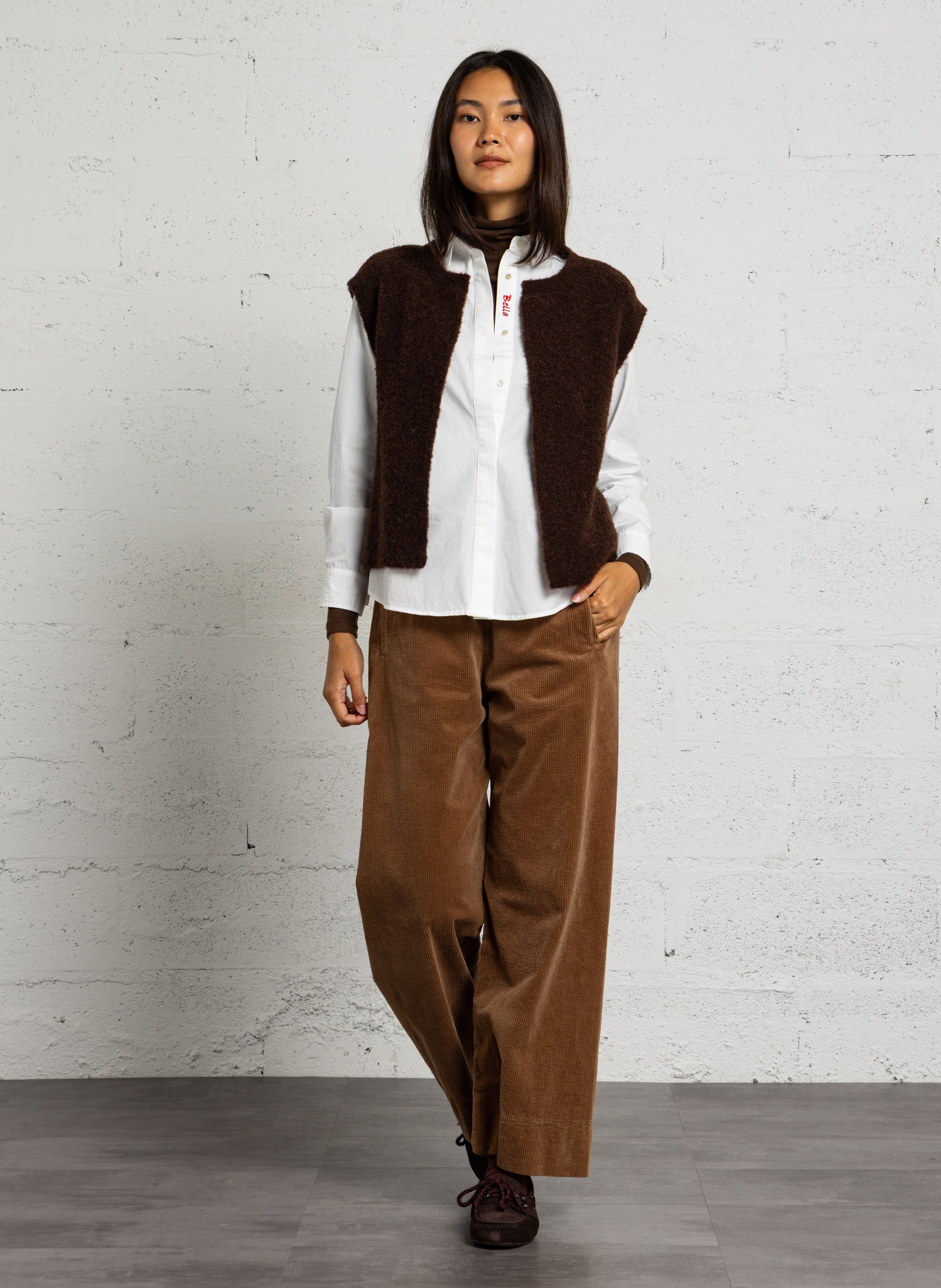 Gerade geschnittene Strickjacke DES PETITS HAUTS Braun