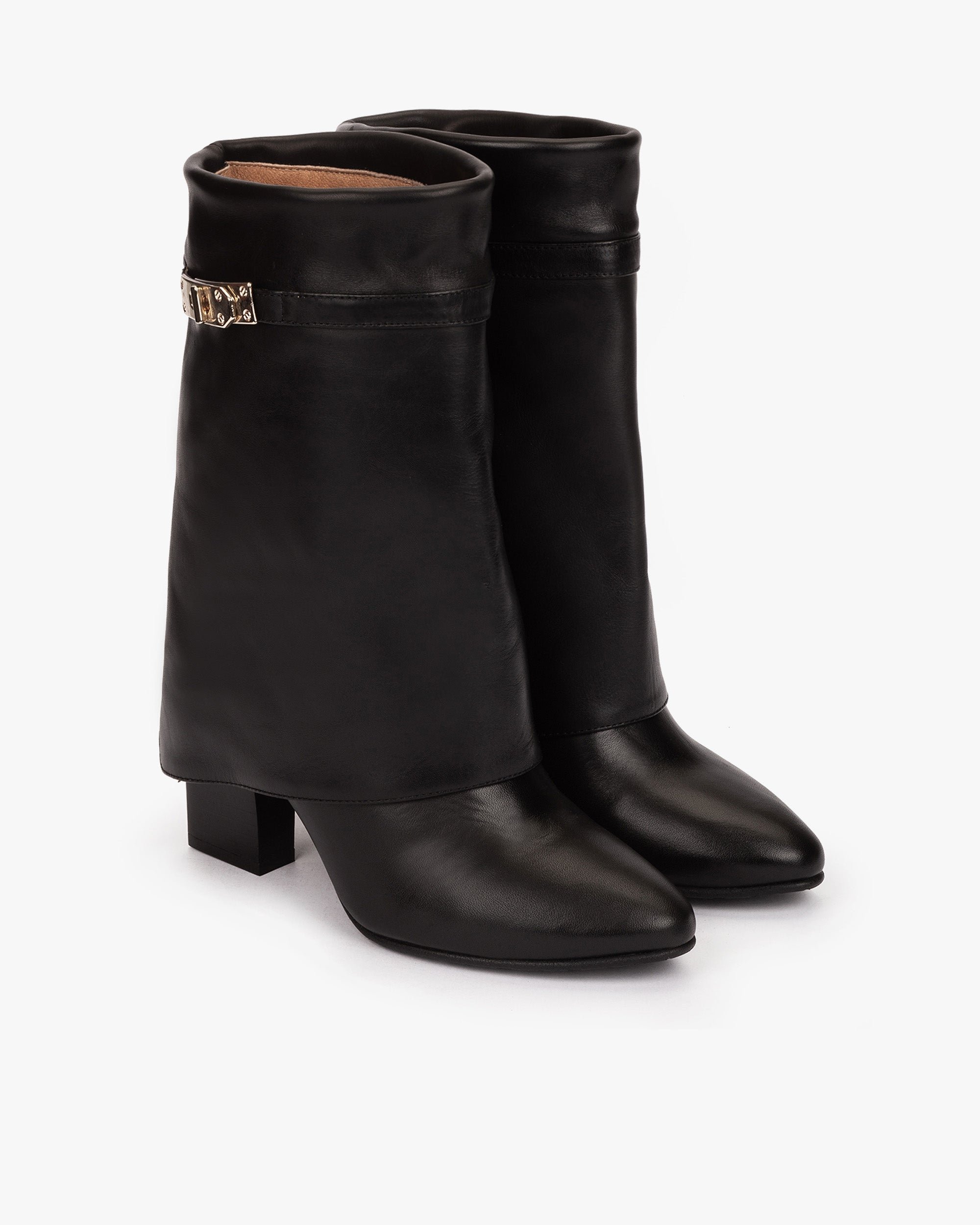 Black leather heeled booties. PEDRO MIRALLES Black