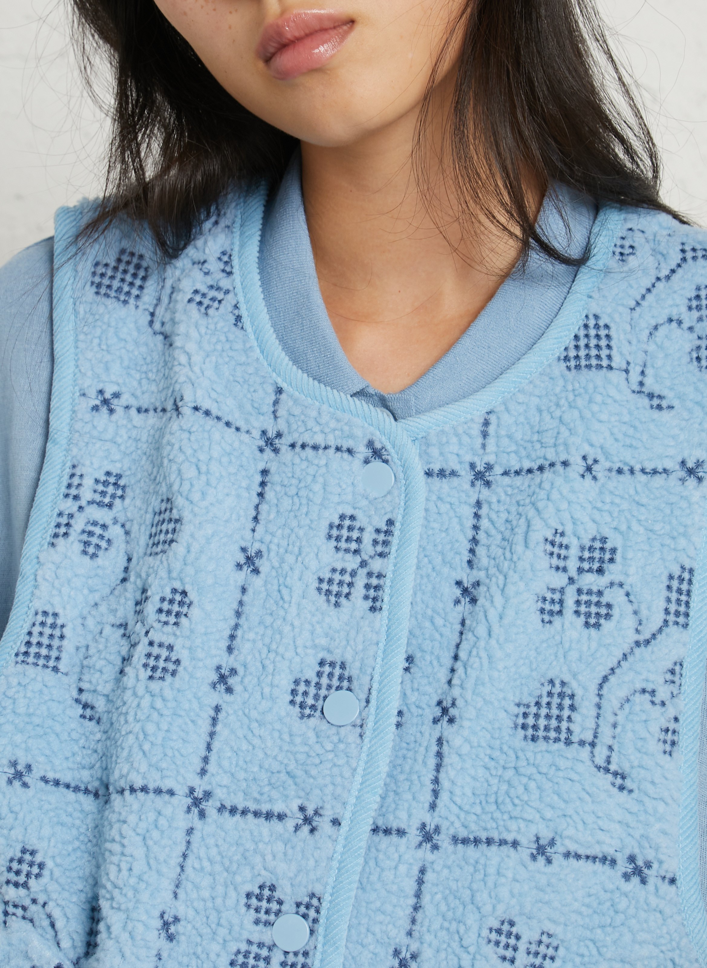 Sleeveless straight round neck printed jacket THE TINY BIG SISTER Blue