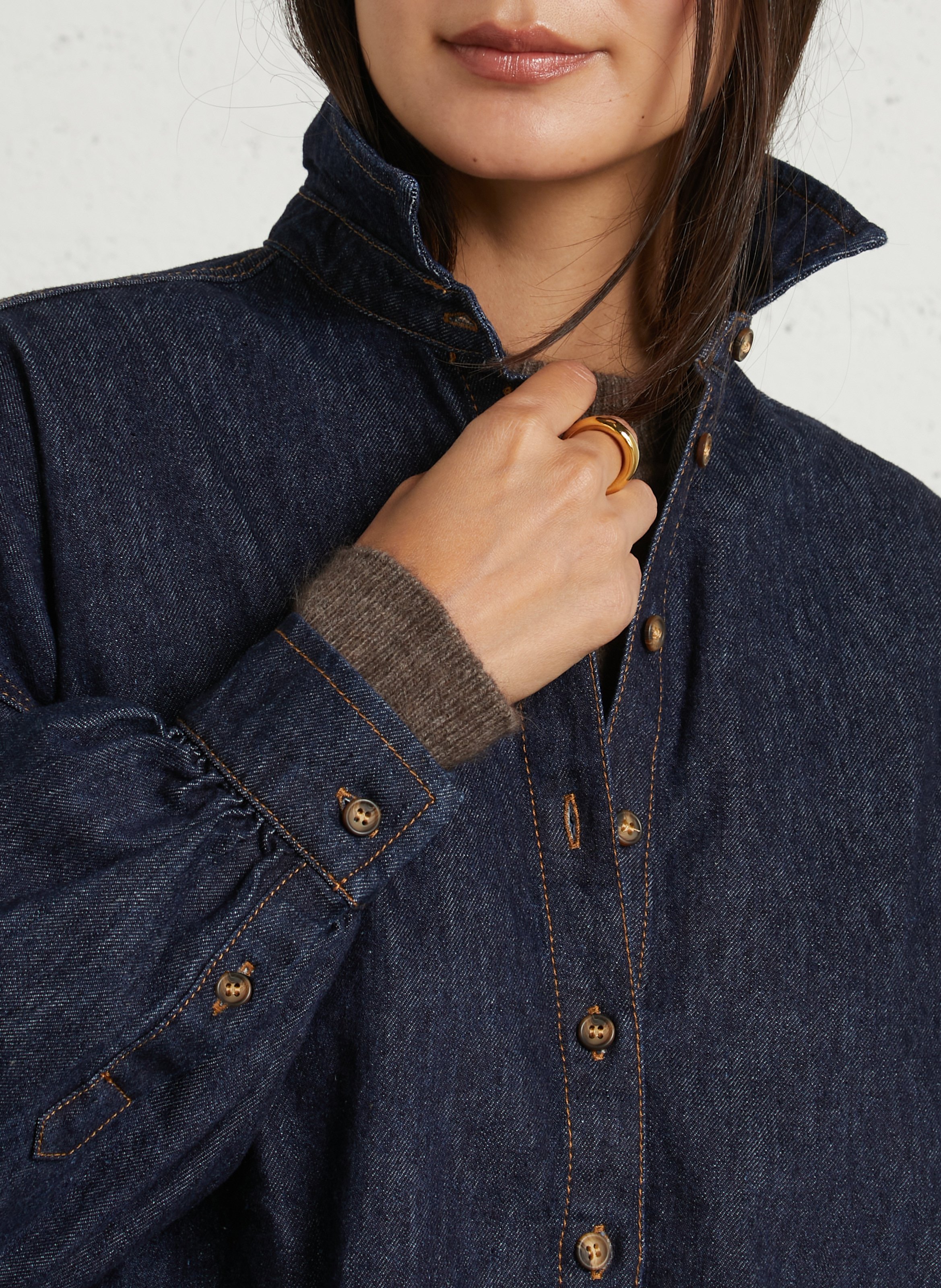 Weites Hemd mit klassischem Kragen aus Baumwollmischung Denim HOD PARIS Blau