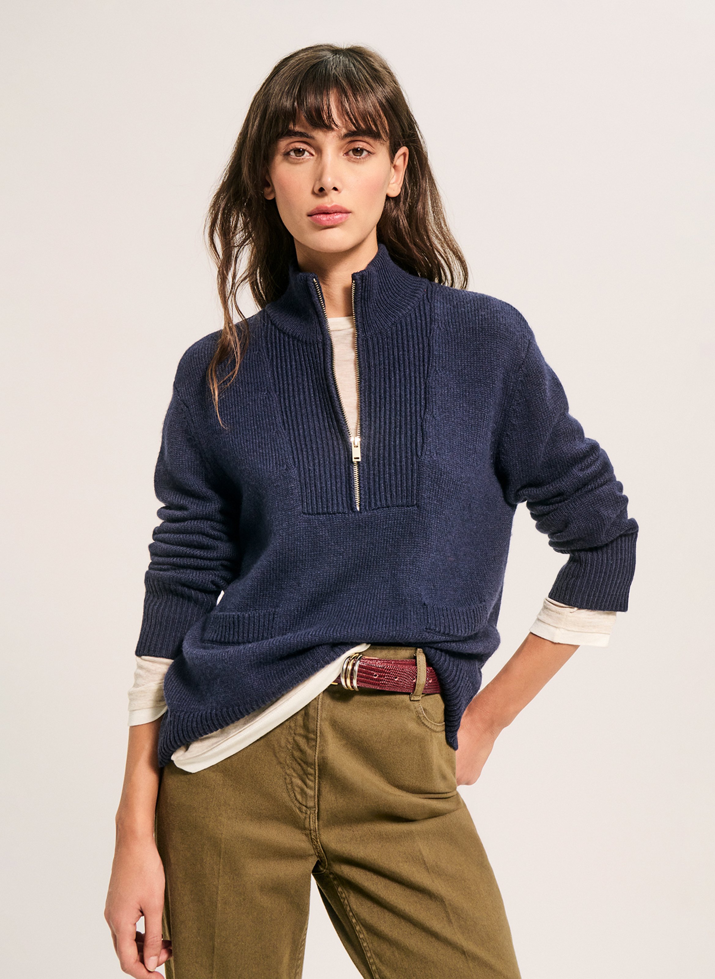 Wool-blend sweater with zippered high neck PABLO Blue