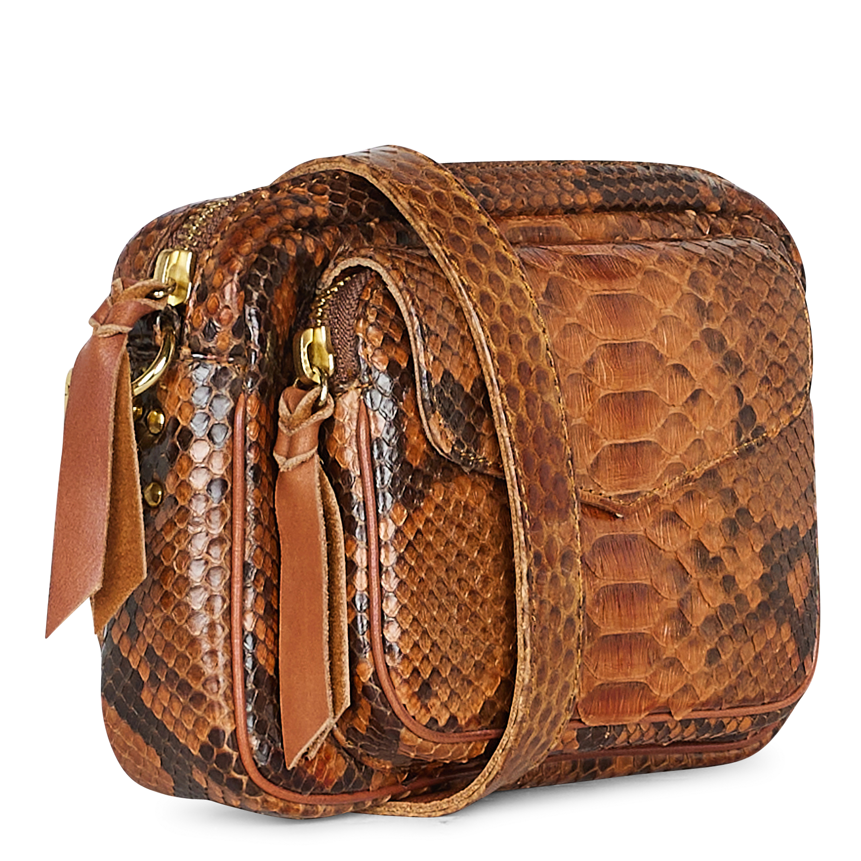 Sac bandoulière en cuir python CLARIS VIROT Marron