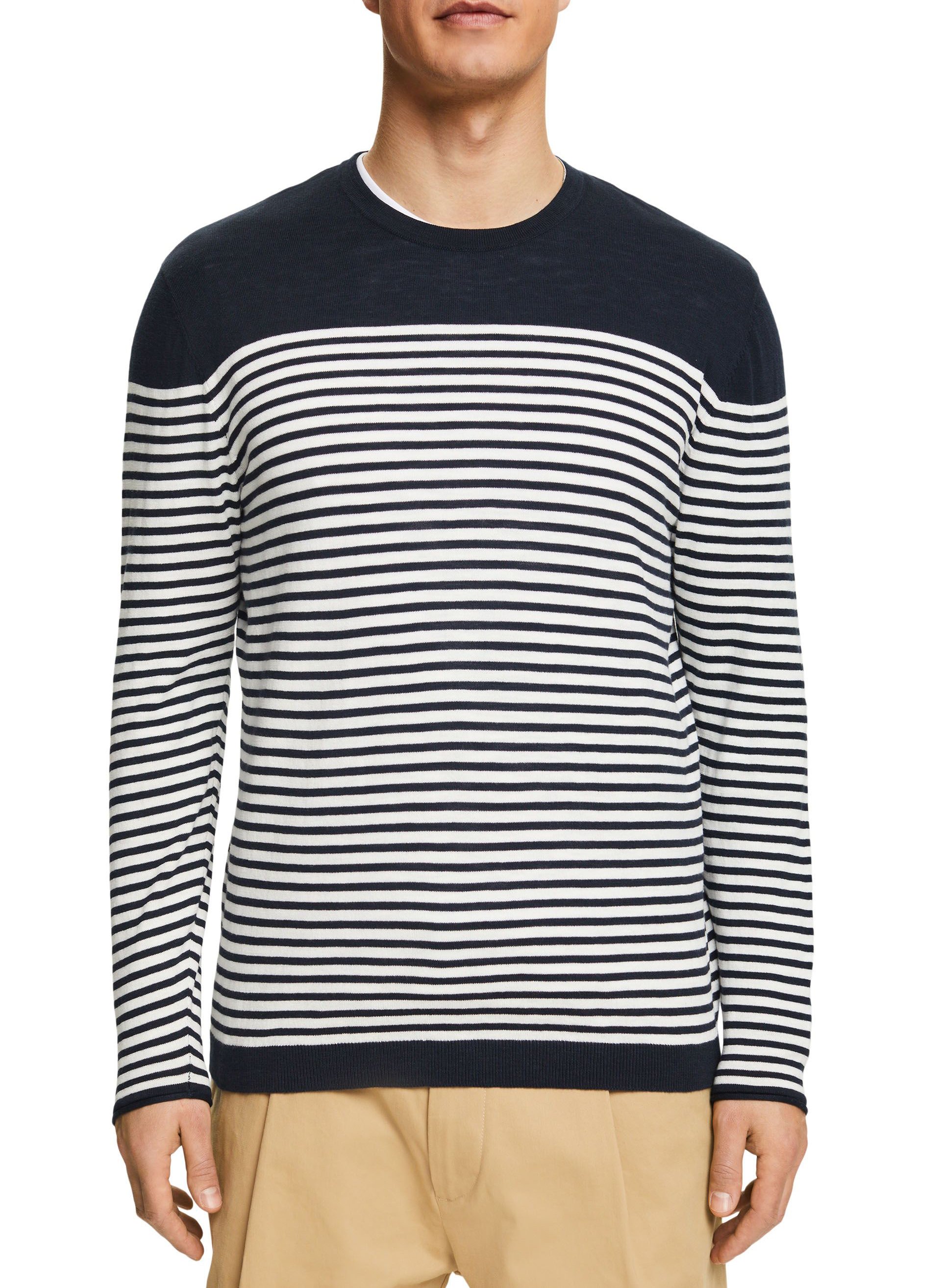 Regular-fit striped round-neck cotton sweater ESPRIT Blue