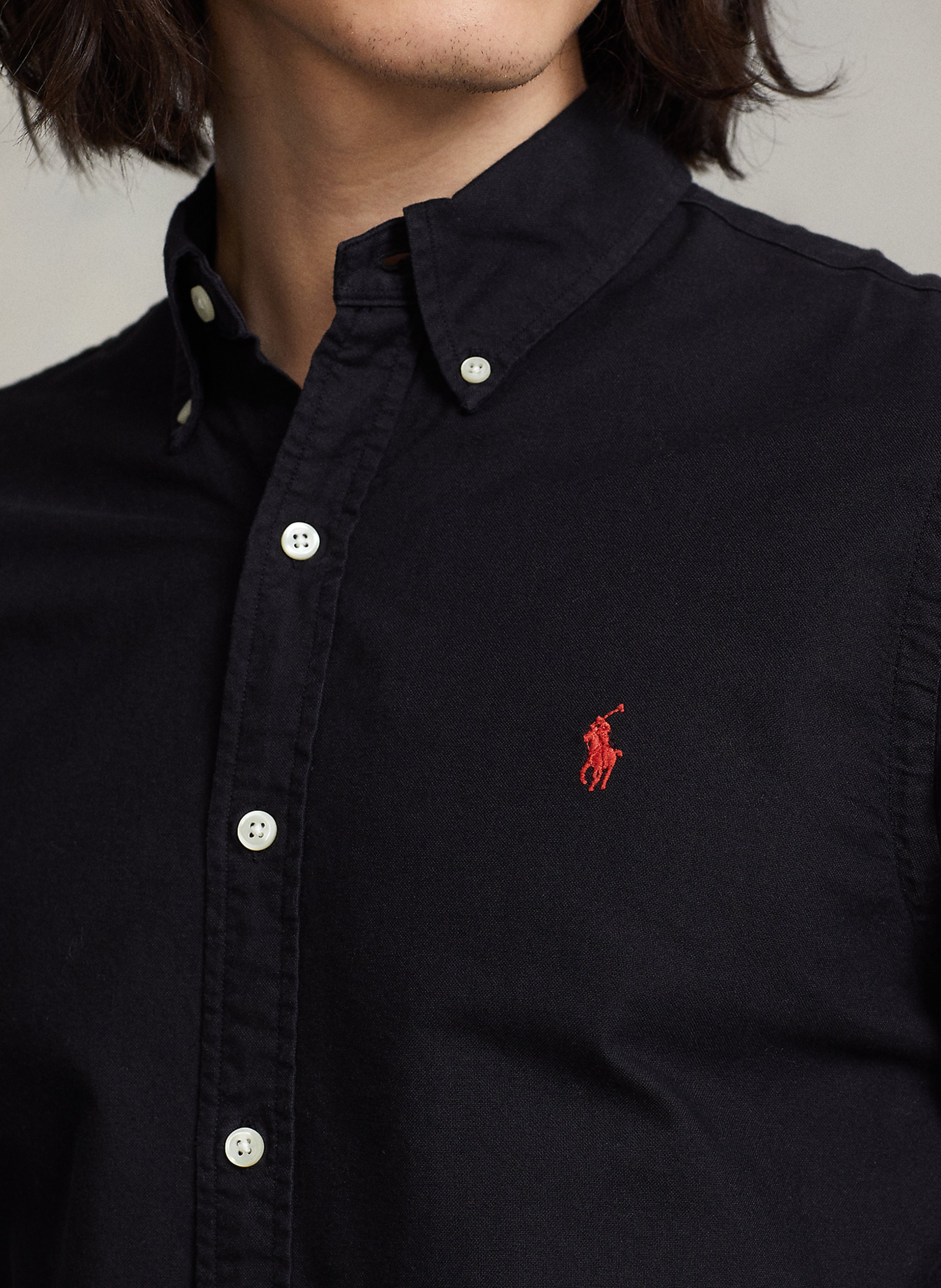 Slim-fit embroidered cotton shirt with classic collar POLO RALPH LAUREN Black