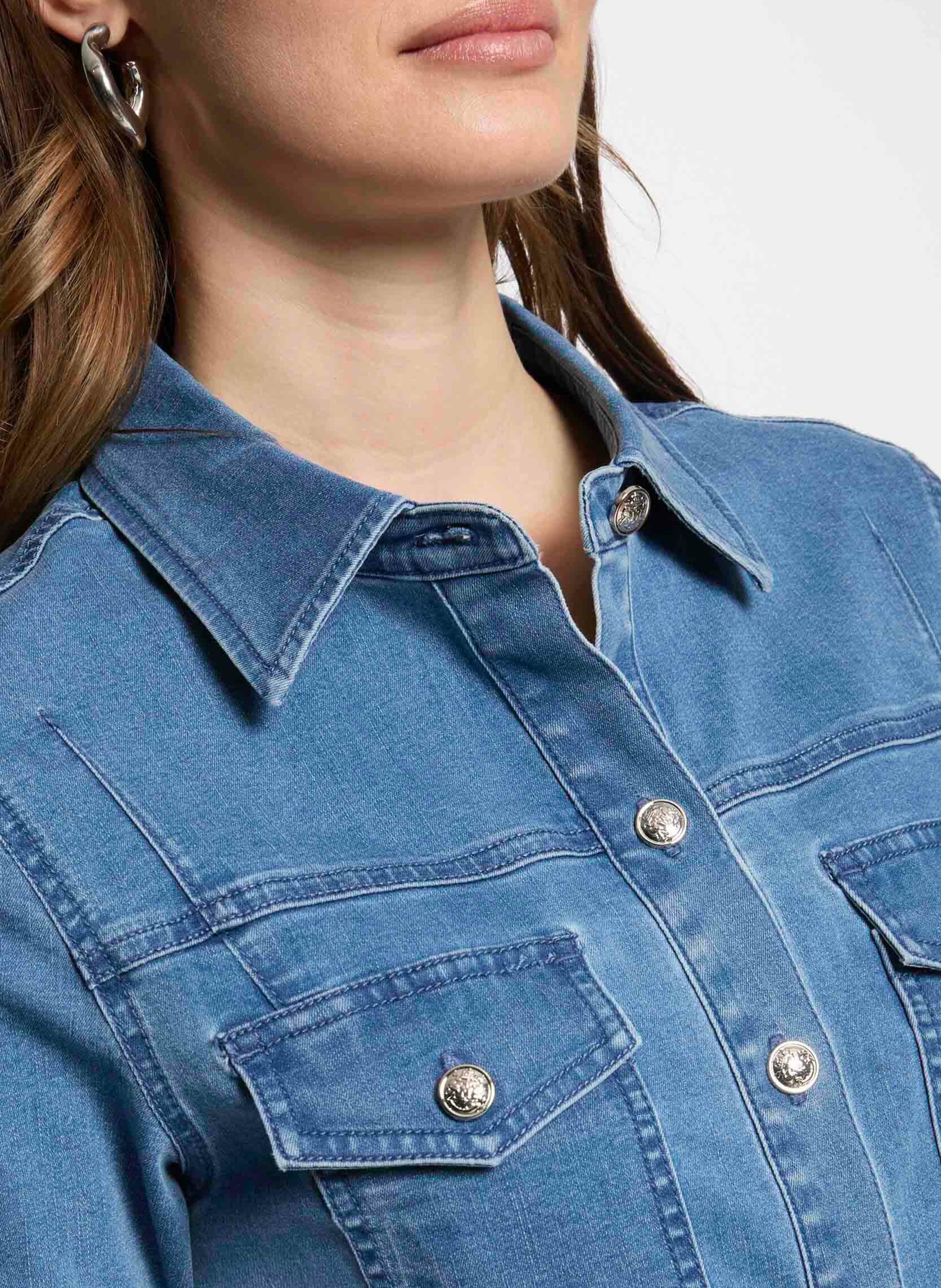 Short fitted cotton-blend dress with classic collar MORGAN Blue