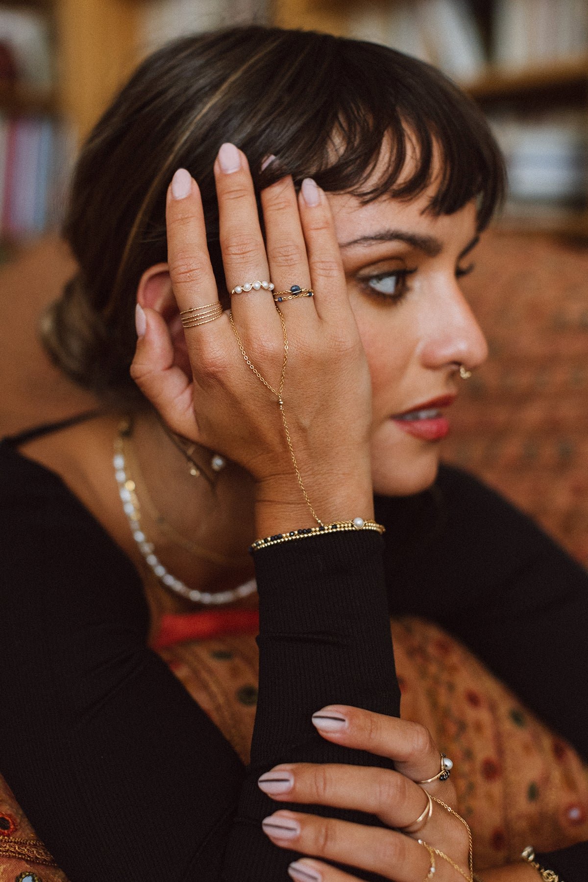 Multi-row sparkling ring YAY Golden