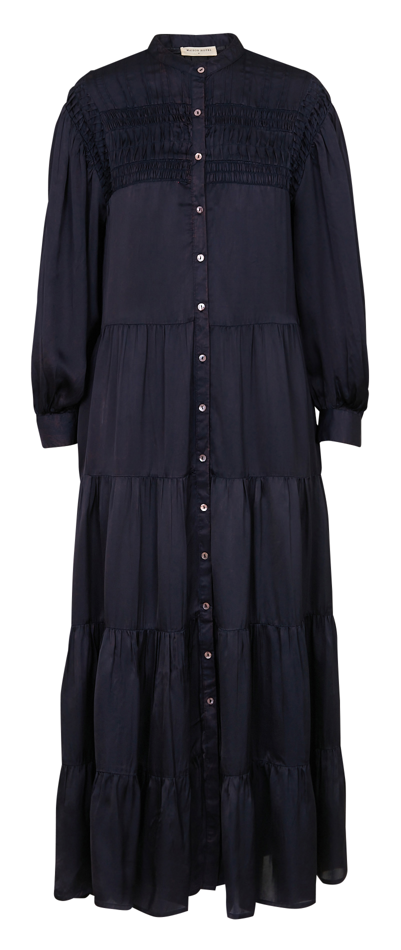 Robe longue col tunisien brodée en coton MAISON HOTEL Bleu