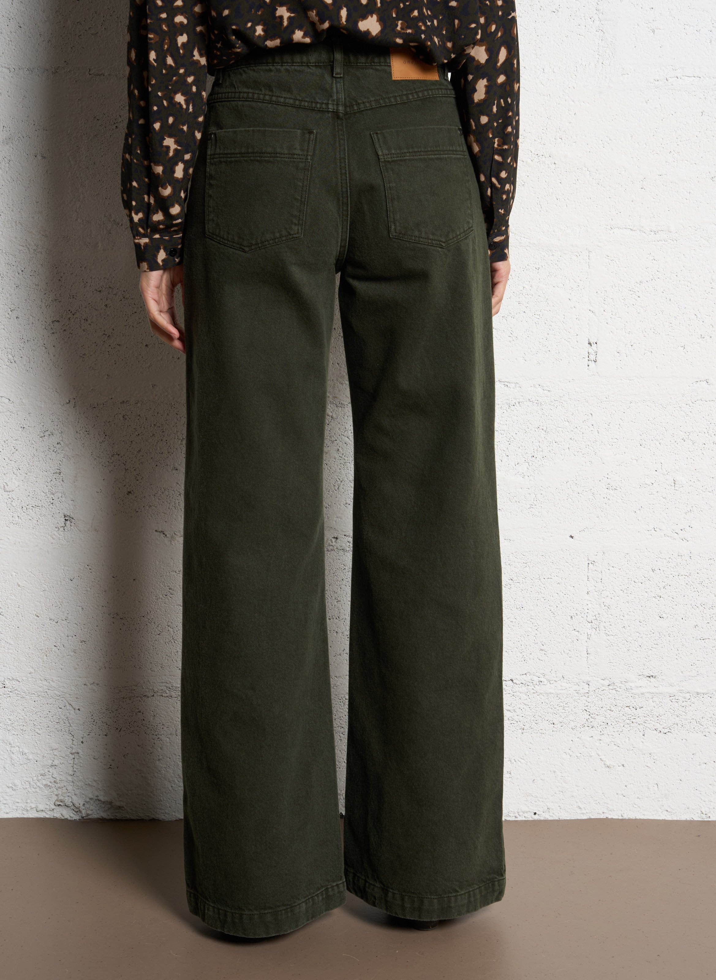 Jean large taille haute en coton Vert