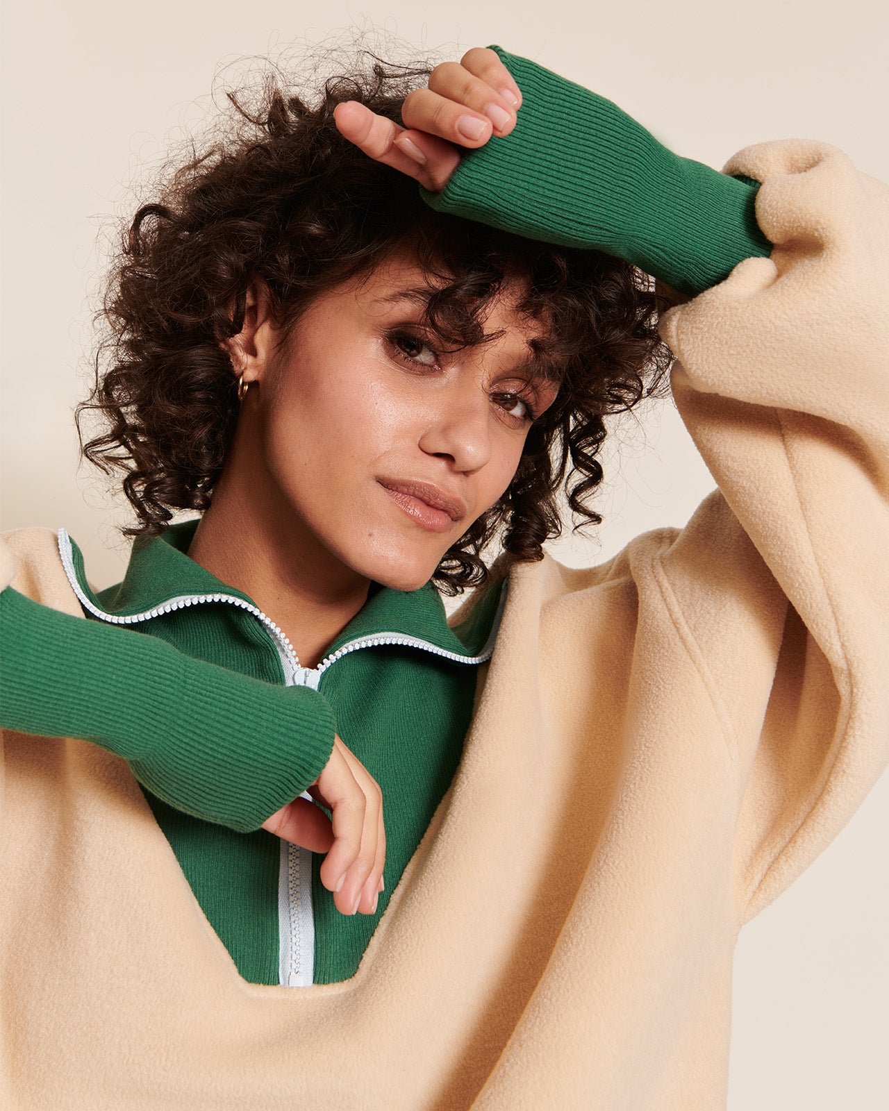 The sunny sweatshirt in recycled fleece with zippered collar EMOI EMOI Beige