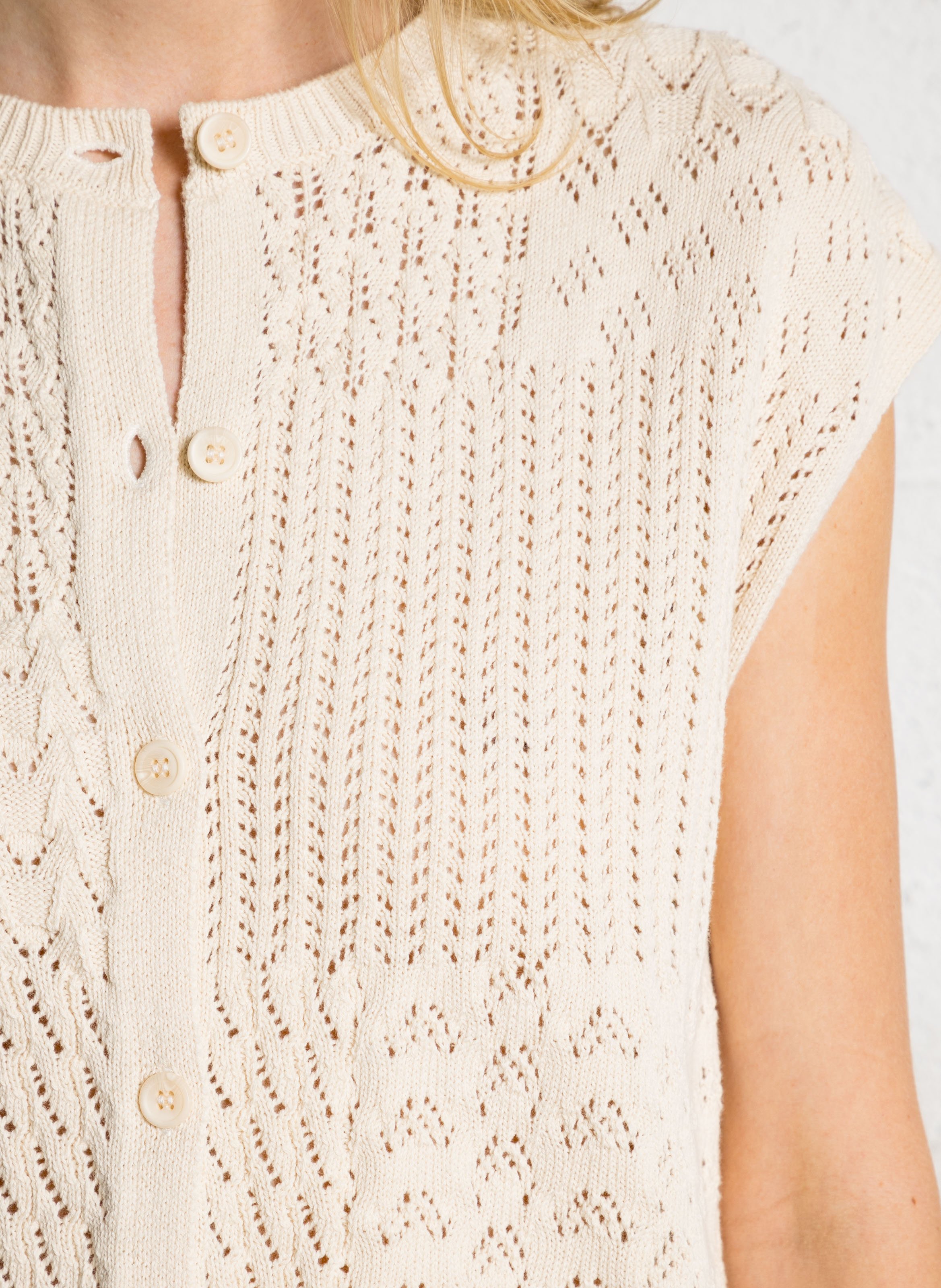 Straight round-neck cotton cardigan SUD EXPRESS Beige