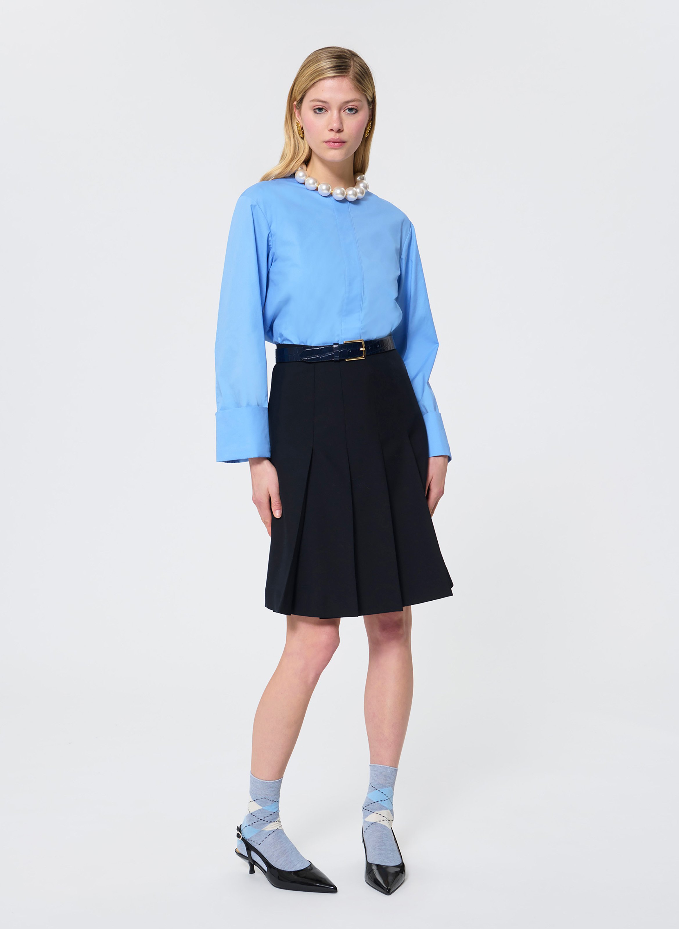 Top col rond en coton TARA JARMON Bleu