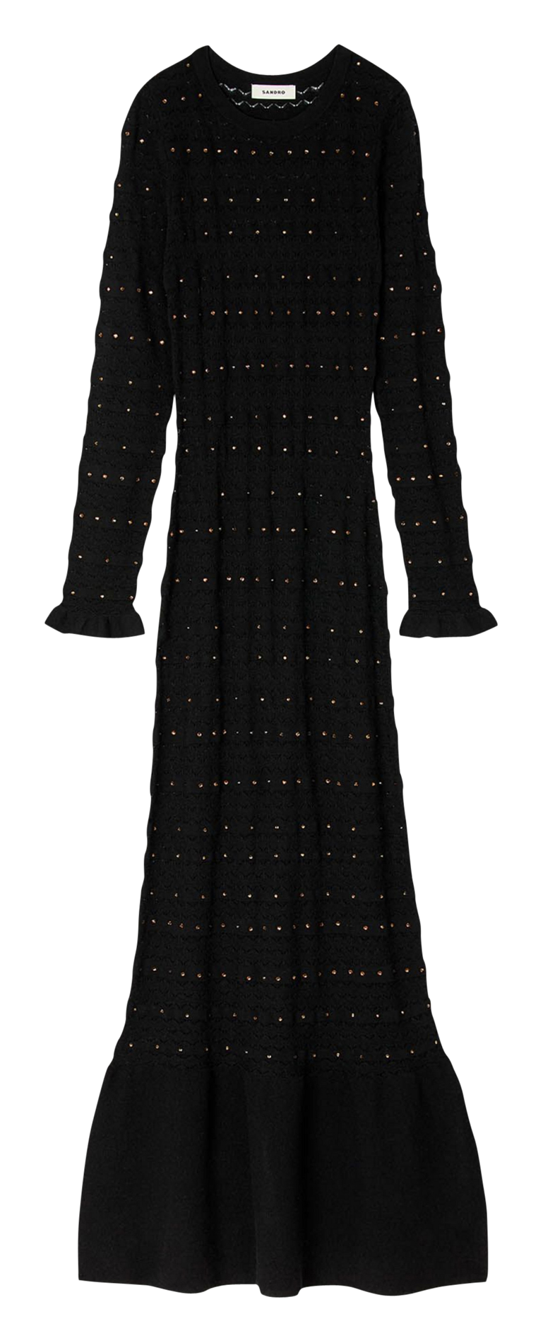 Robe longue col rond en maille strassée SANDRO Noir