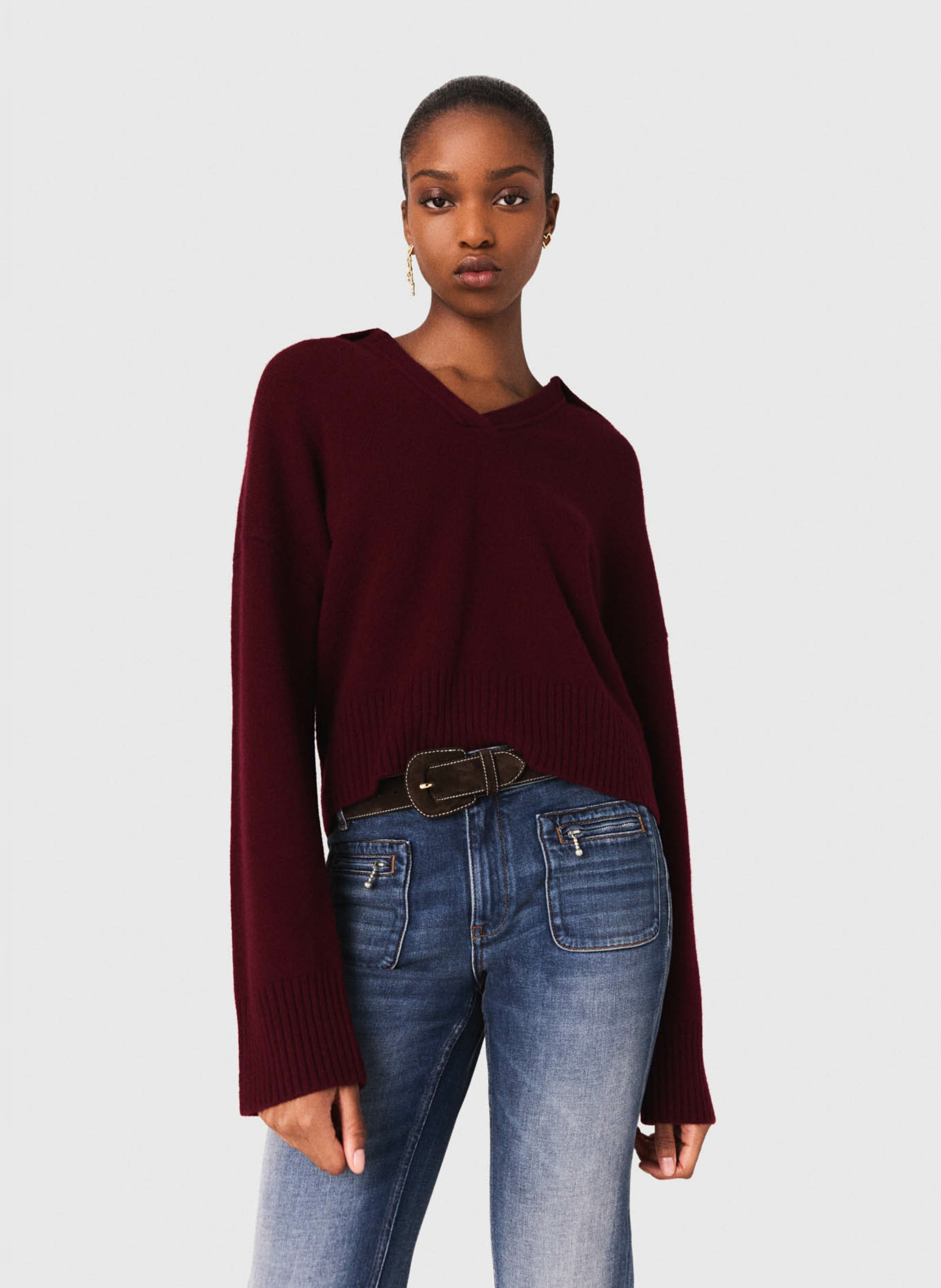 Blossom V-neck wool-blend sweater MAJE Red