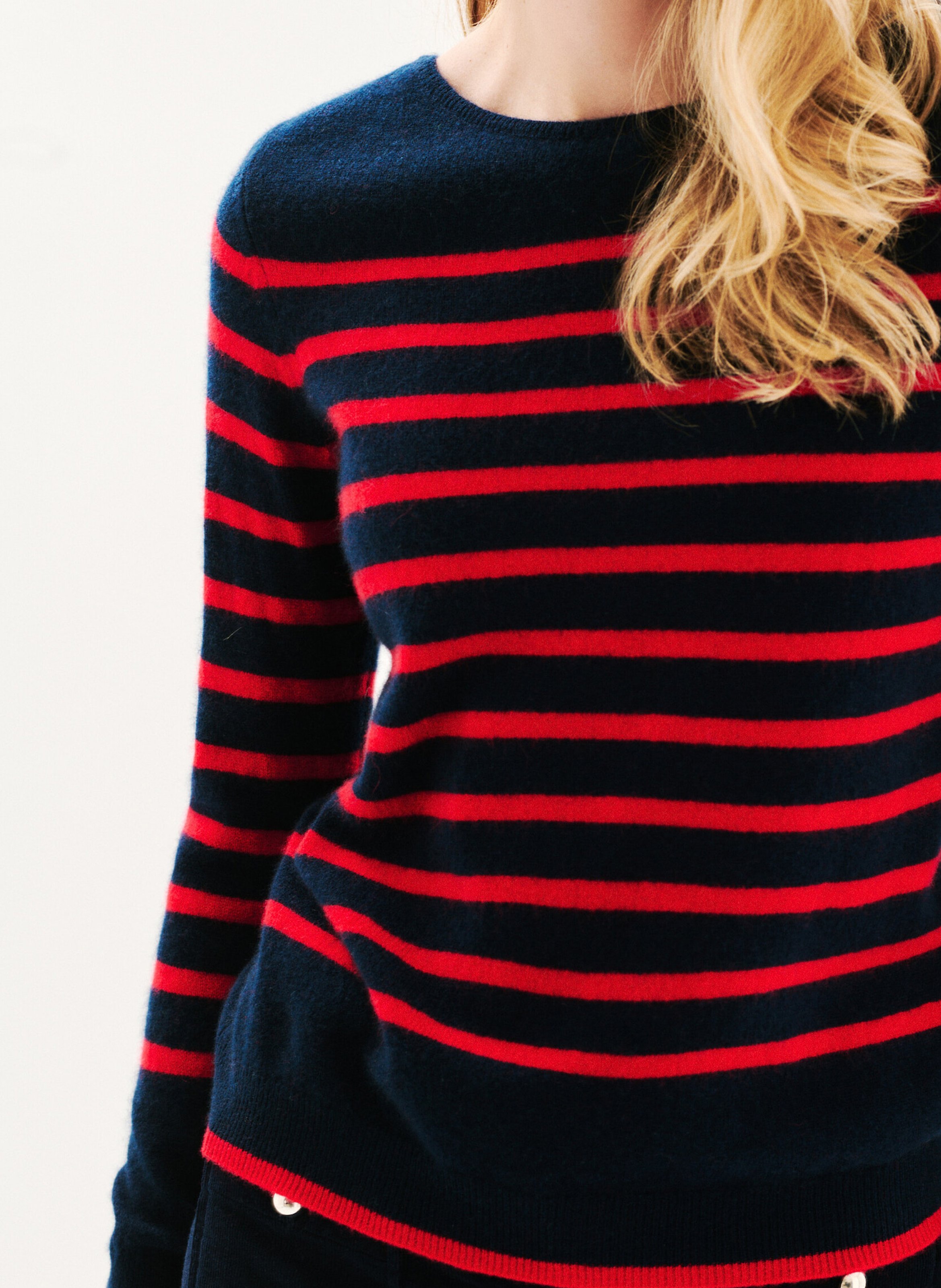 Pull col rond à rayures CAROLL Bleu