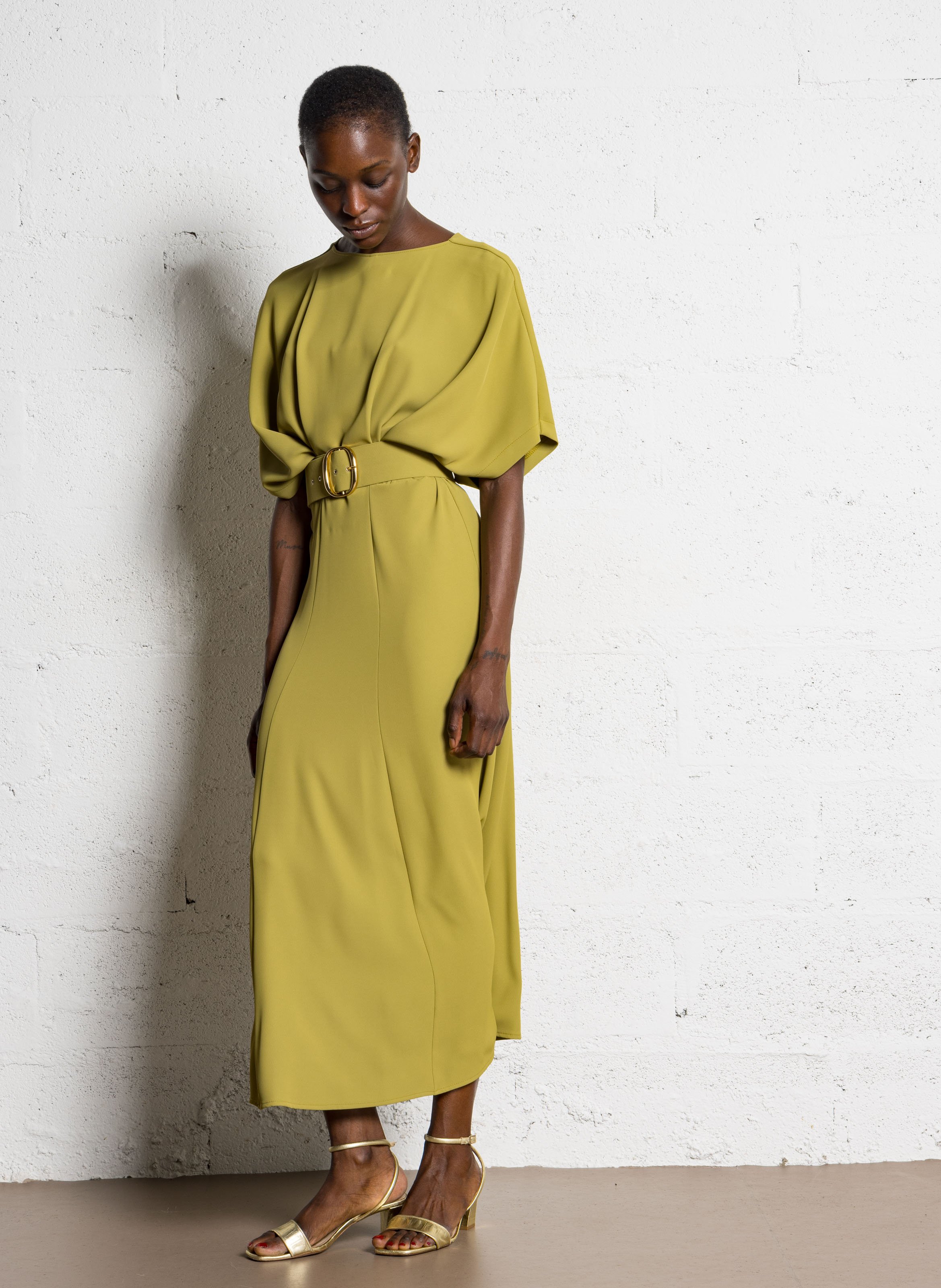 Long fitted round-neck dress IMPERIAL Yellow