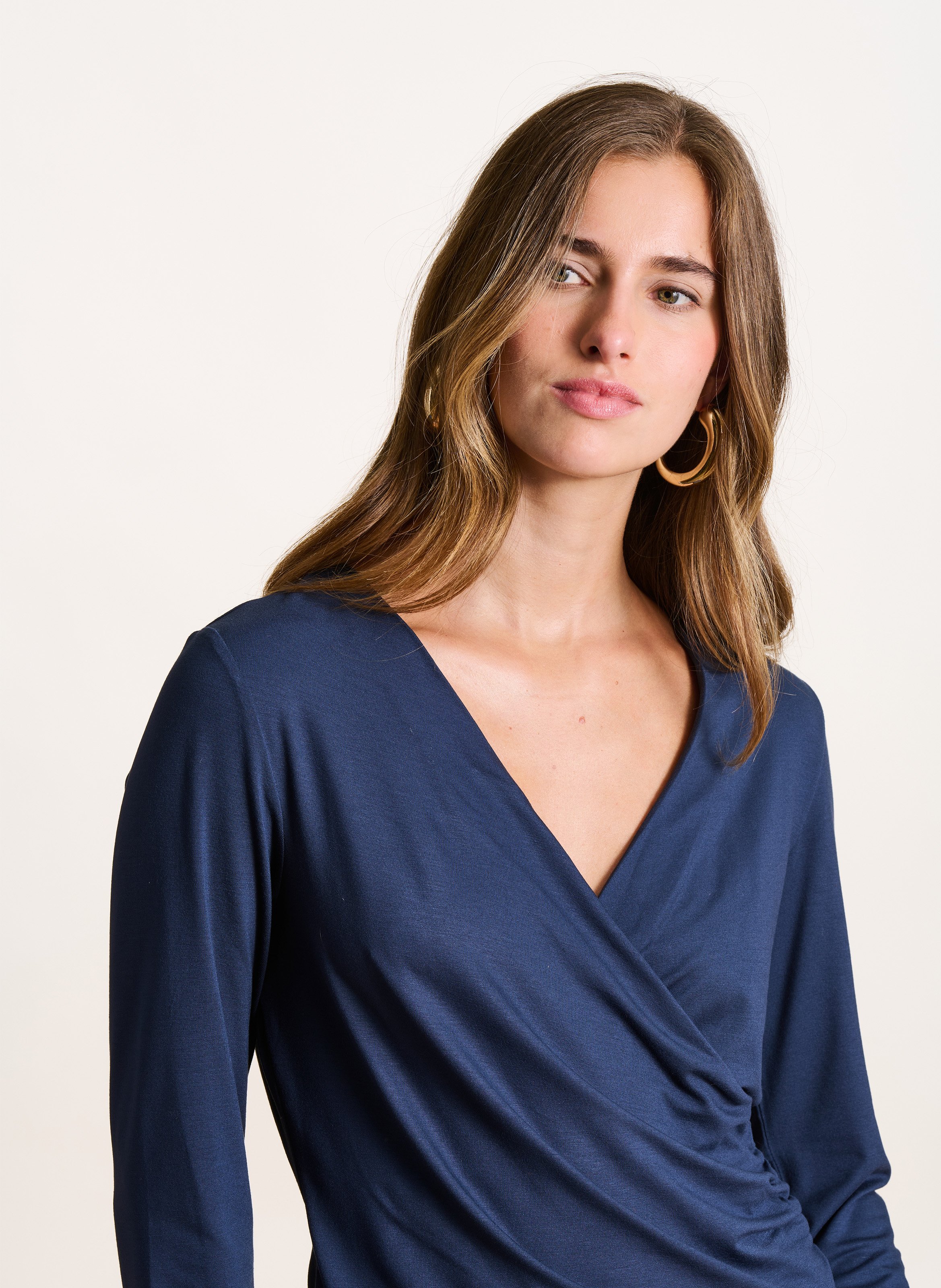 Solid long-sleeve wrap top LA FEE MARABOUTEE Blue