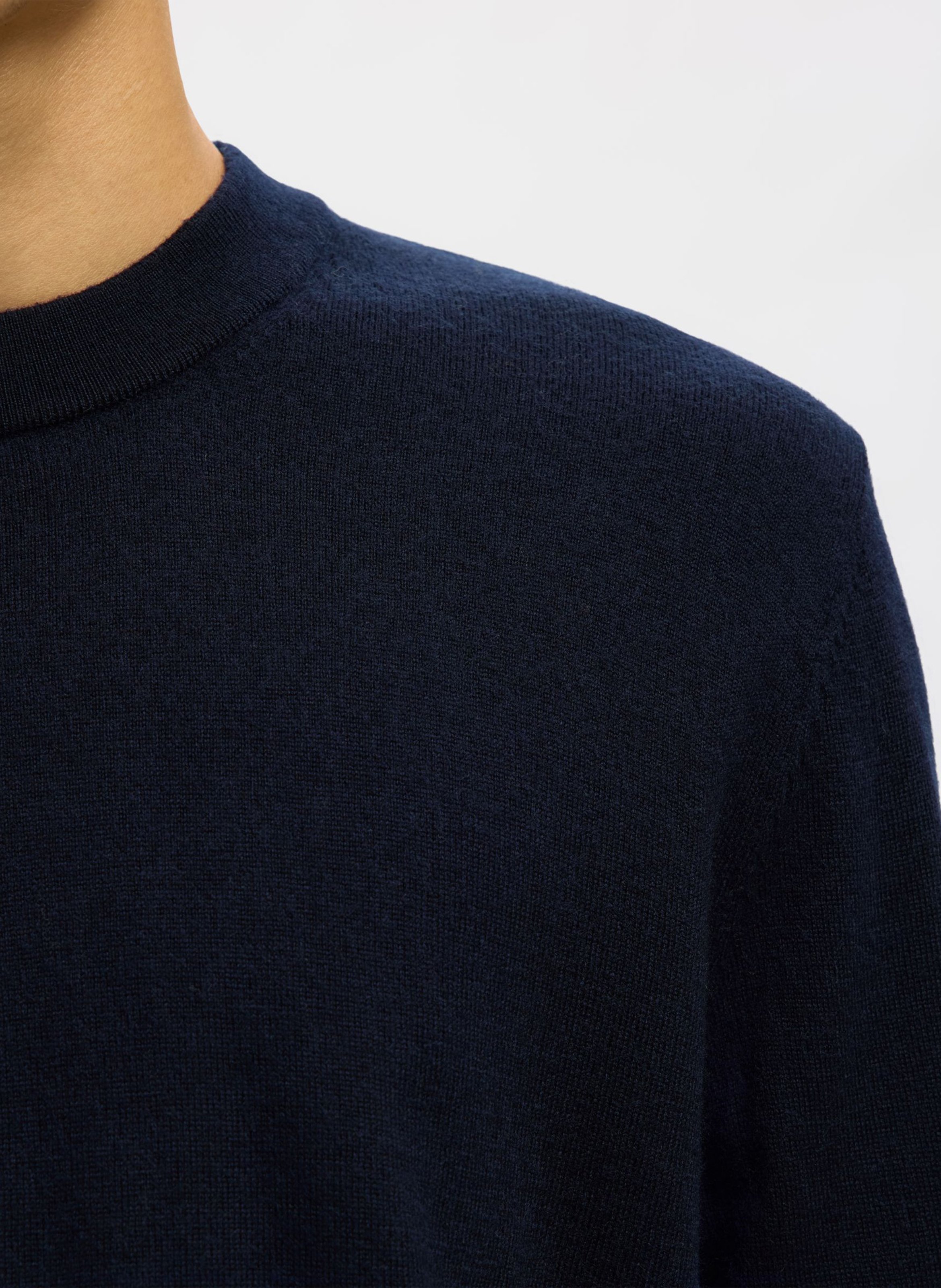 Pull slim col rond en laine SELECTED Bleu