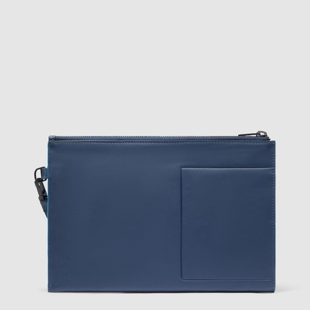 Men's leather clutch with compartment and removable handle PIQUADRO Blue