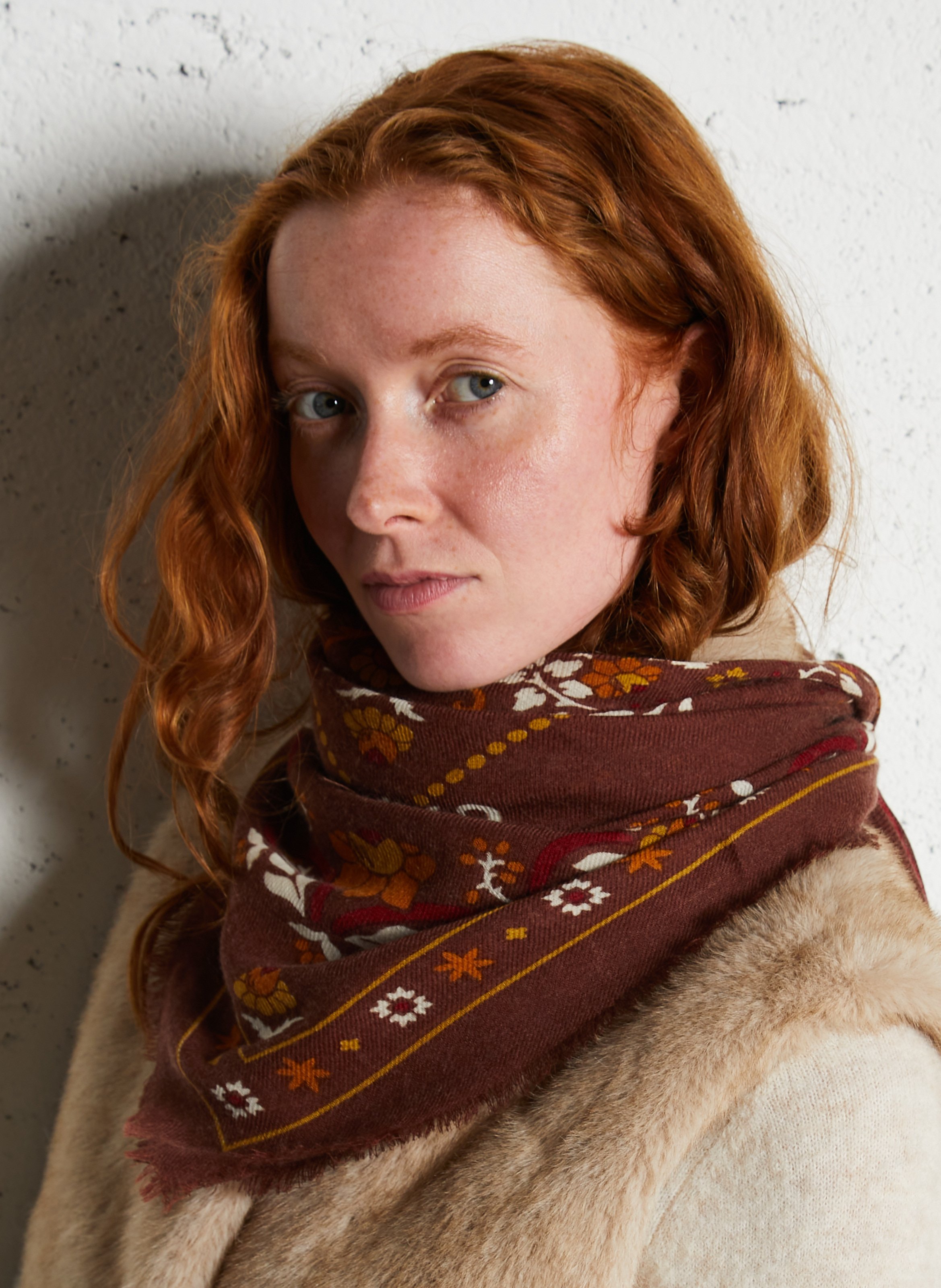 Haddock wool and silk printed scarf MAISON LECOMTE FLAMENT