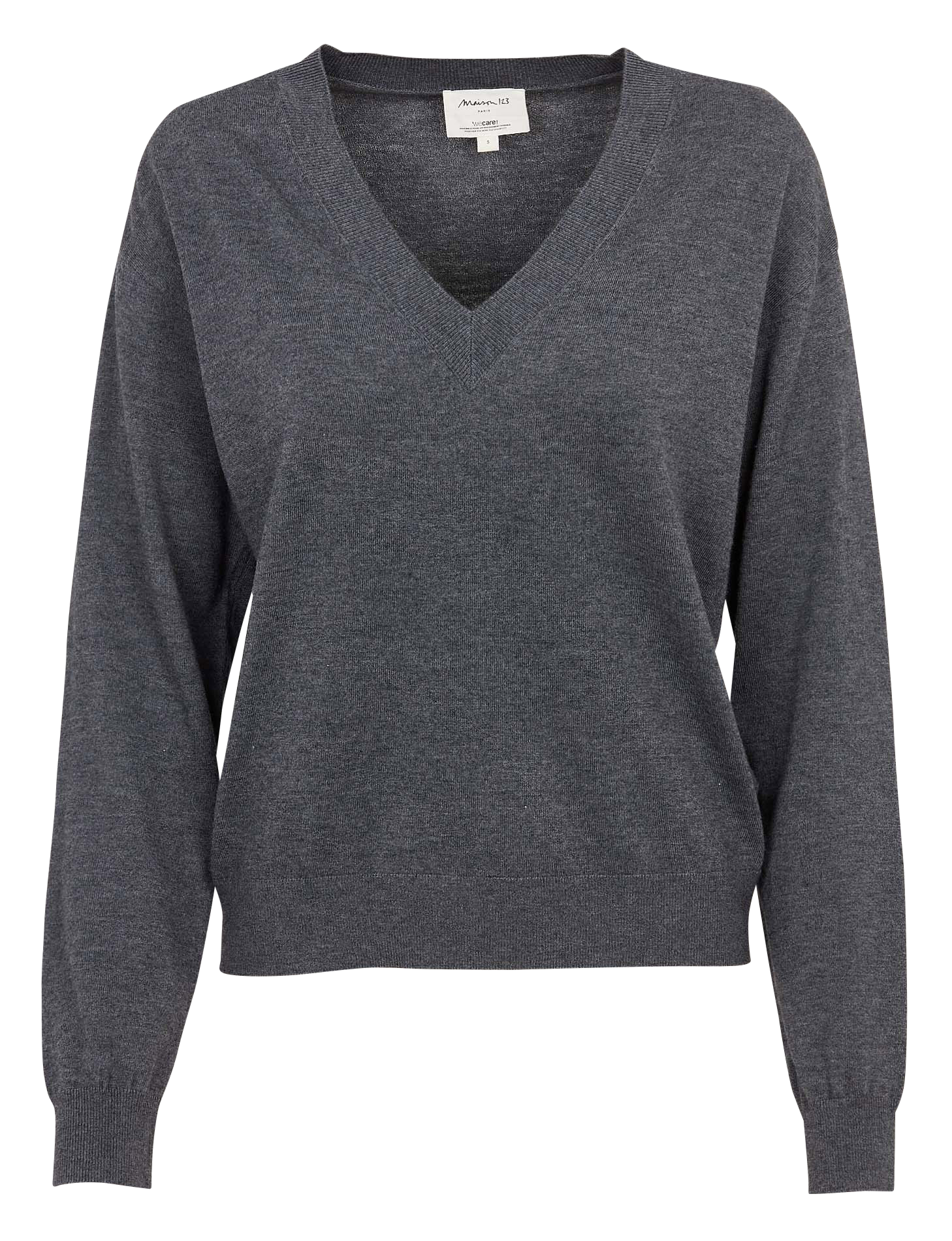 Pull droit col V en maille mélangée MAISON 123 Gris