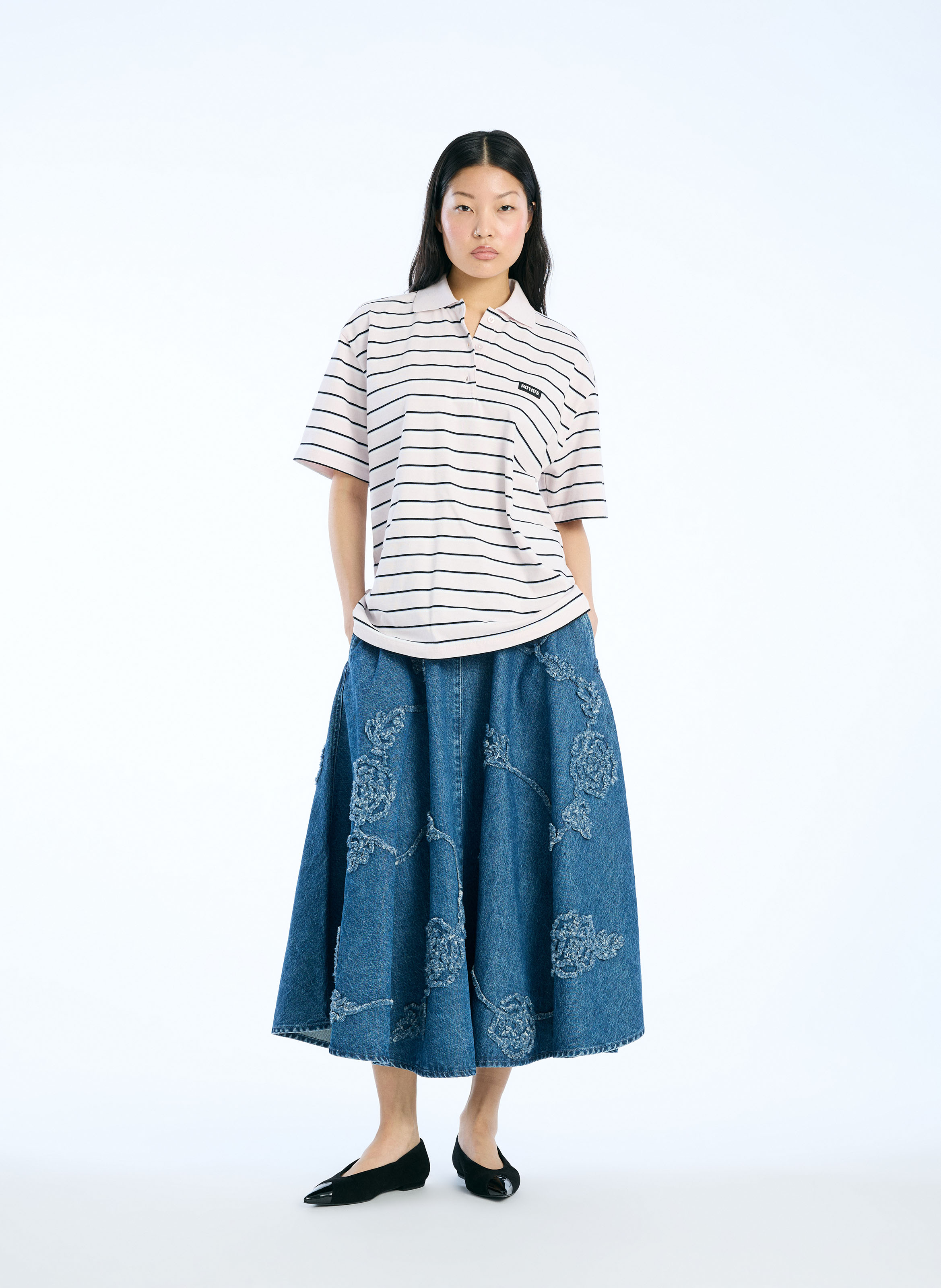 Oversized Striped Short Sleeve Polo ROTATE Purple