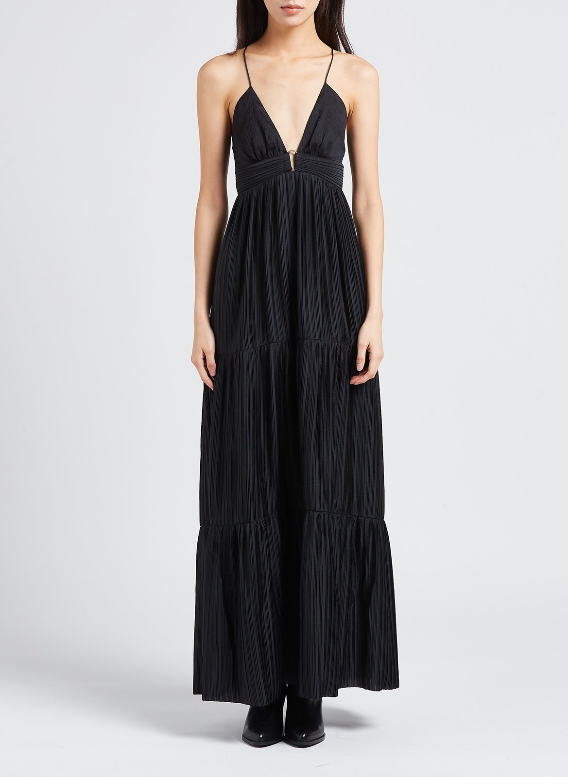 Robe longue col V plissée BA&SH Noir