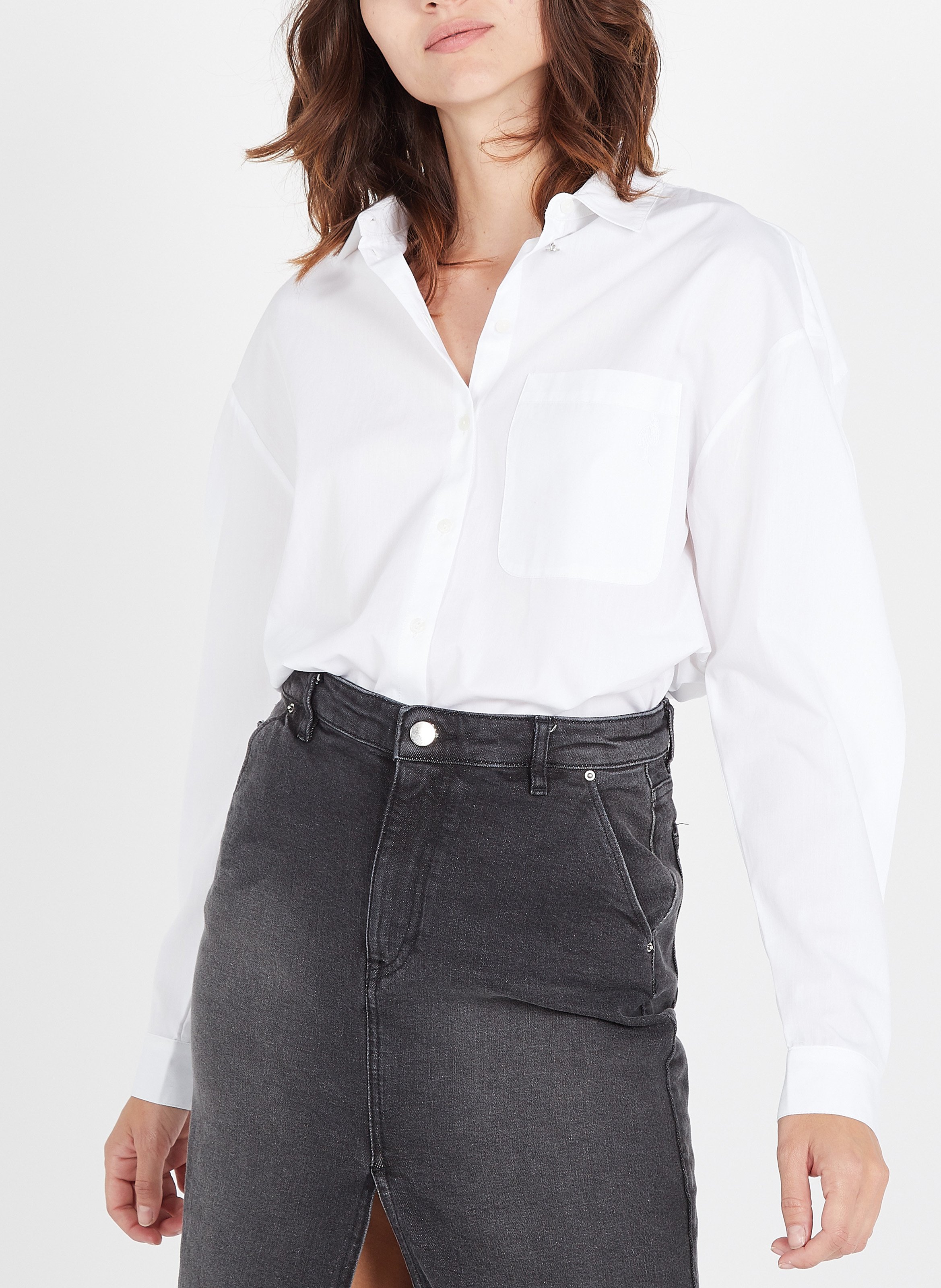 Cotton shirt with classic collar ONE STEP White