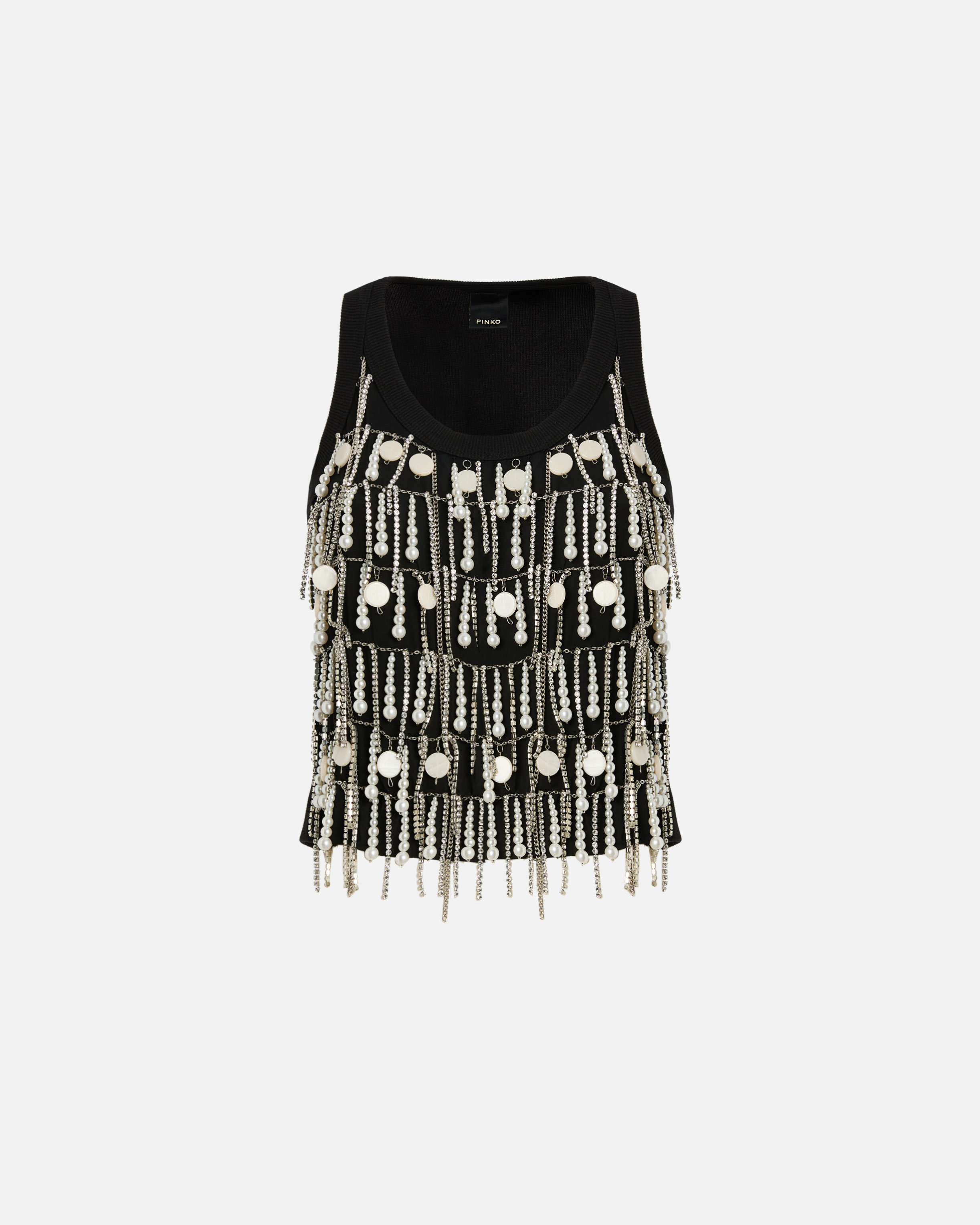 Top with rhinestones and chain jewelry PINKO Black