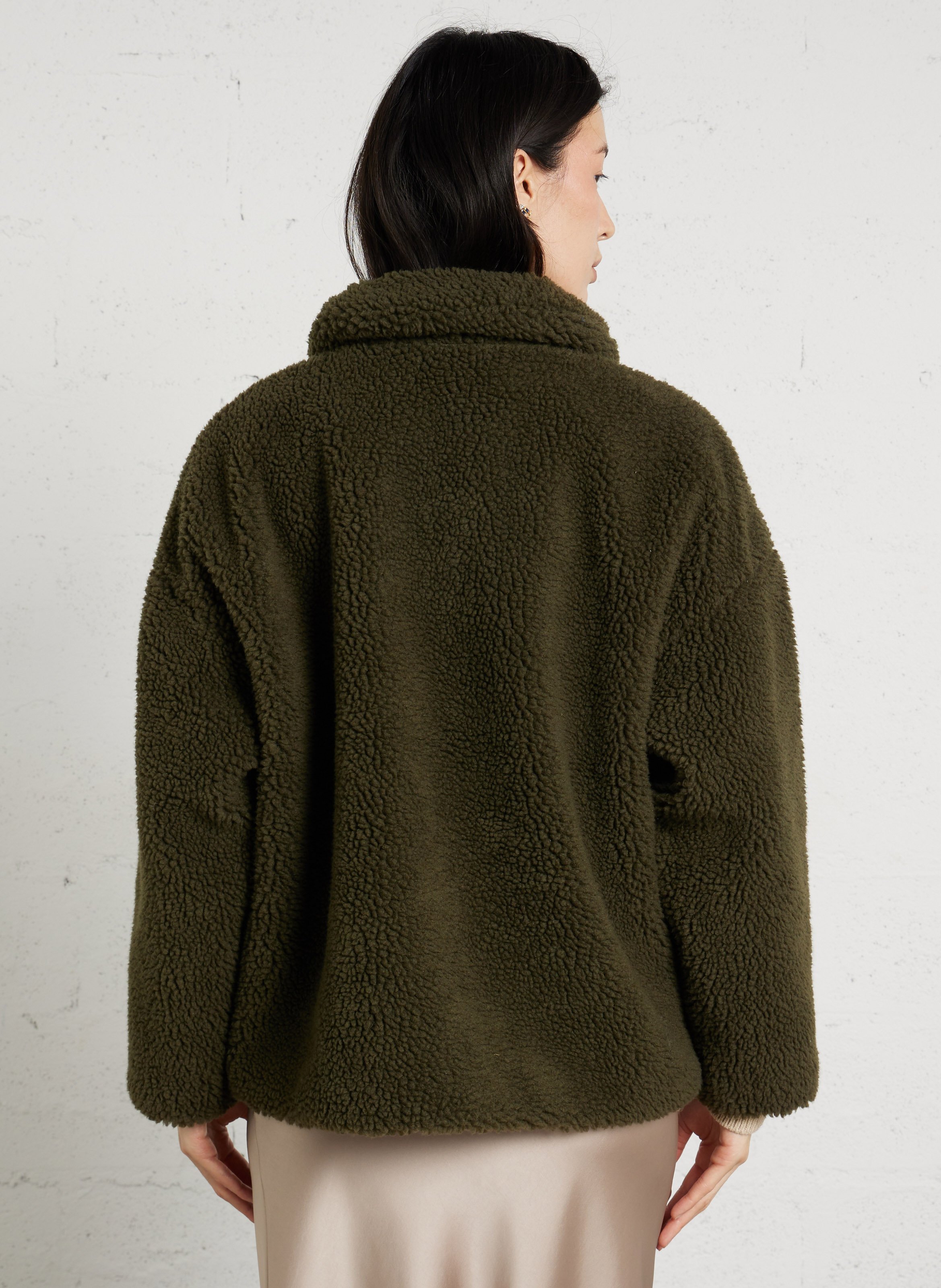 Oversized zip-up jacket faux fur BARBOUR Khaki