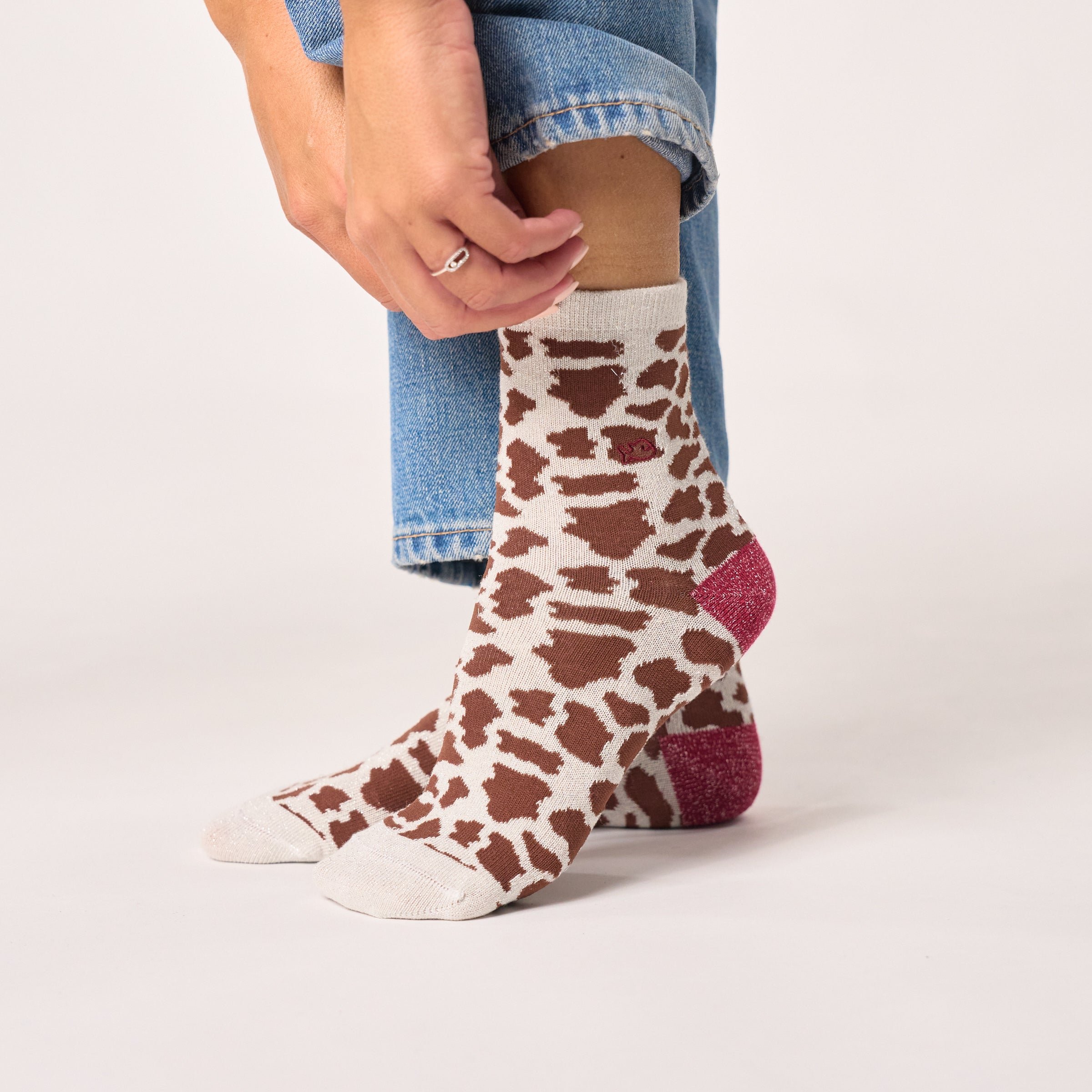Combed Cotton Cow Socks Brown