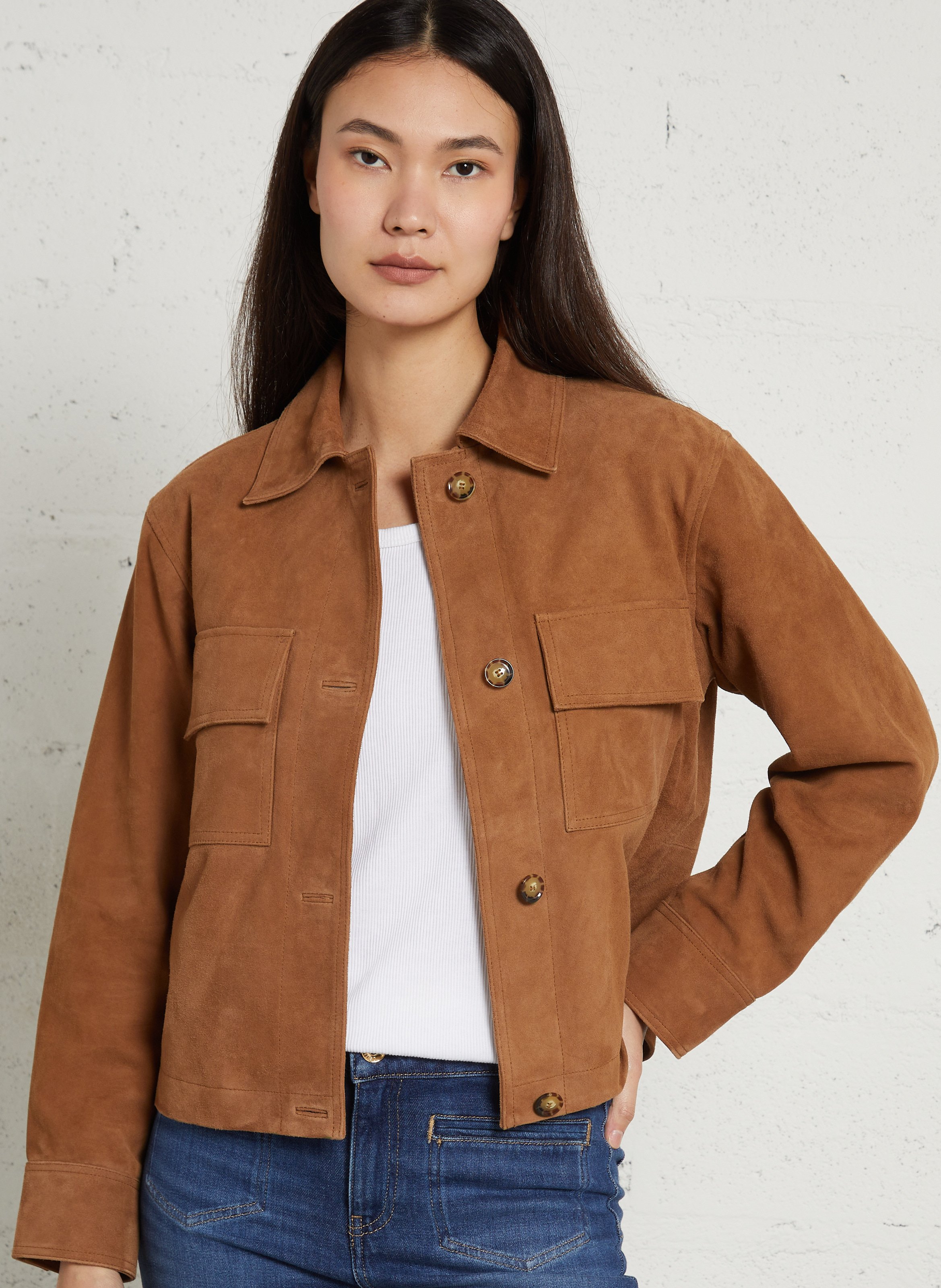 Veste droite col classique en cuir velours MAISON 123 Beige