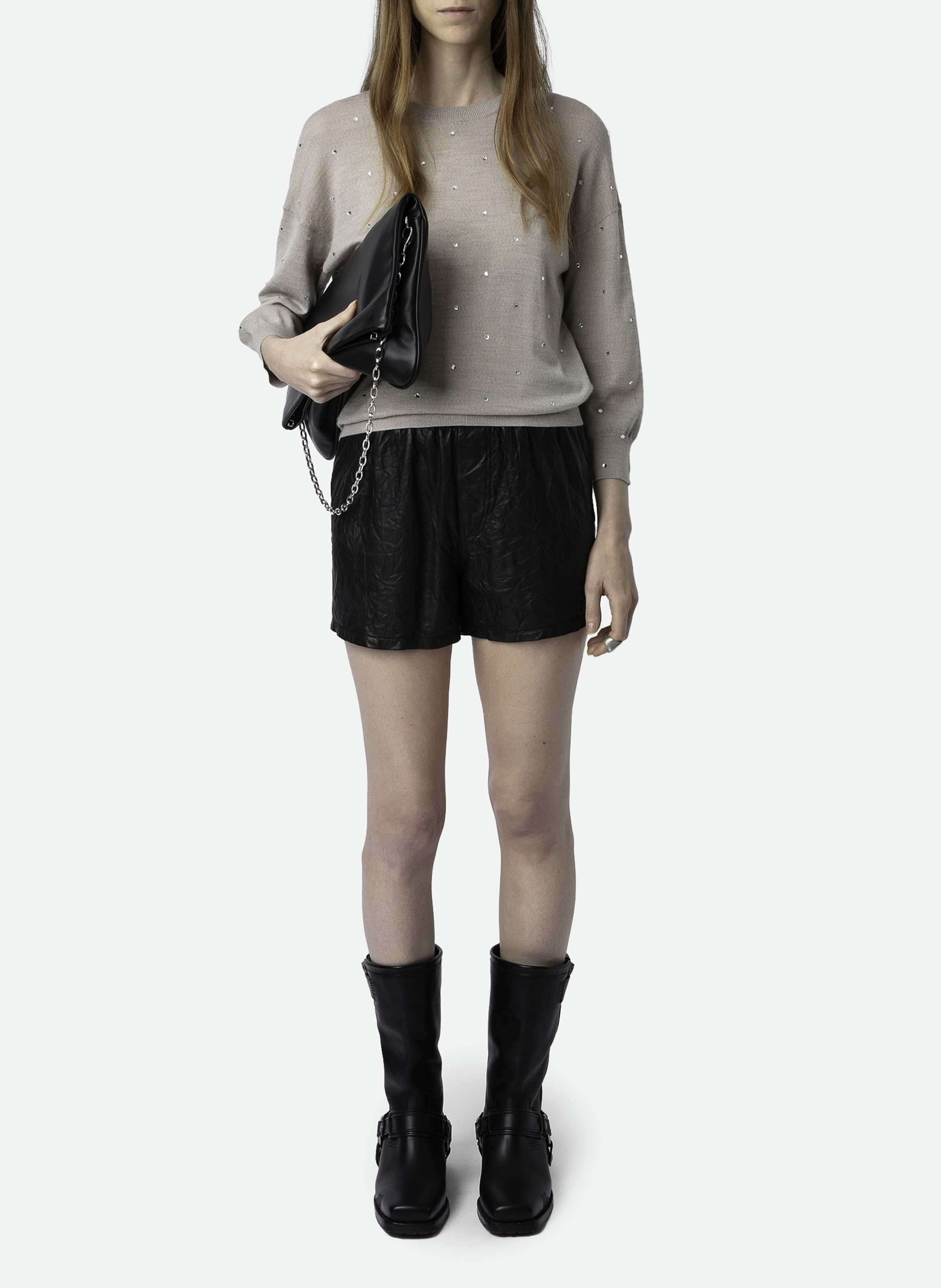 Pull droit col rond en laine mérinos ZADIG&VOLTAIRE Beige