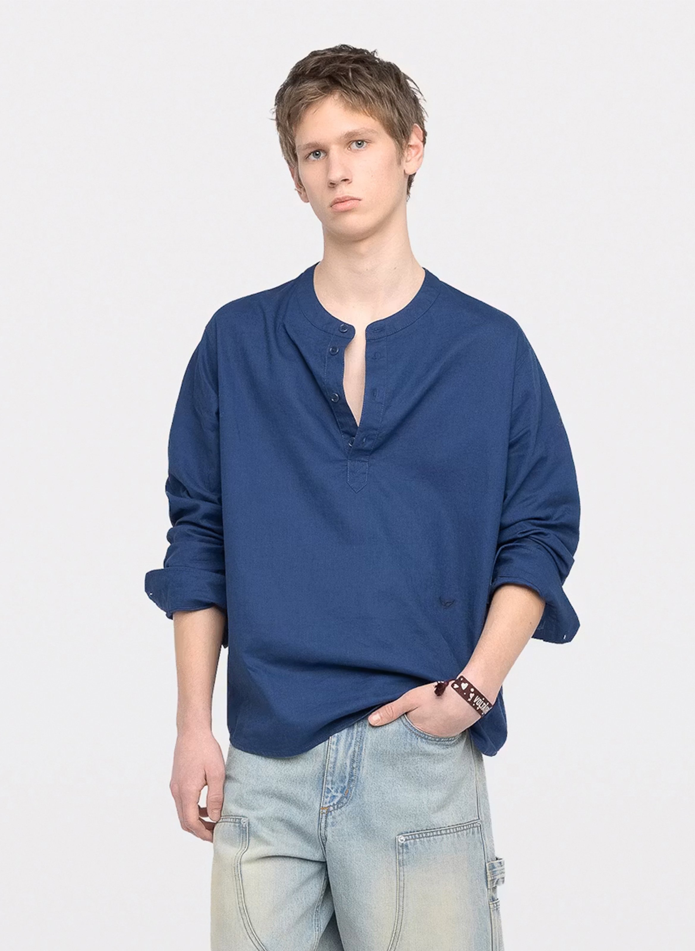 Blouse col rond ample unie en lin mélangé ZADIG&VOLTAIRE Bleu