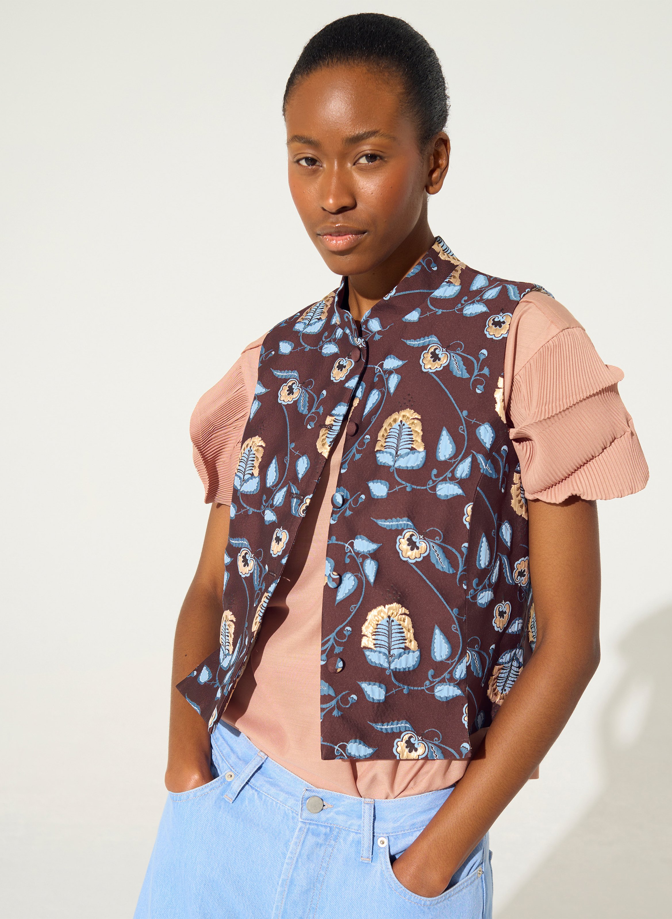 Mao-Kragen-Weste aus Jacquard COTELAC Violett