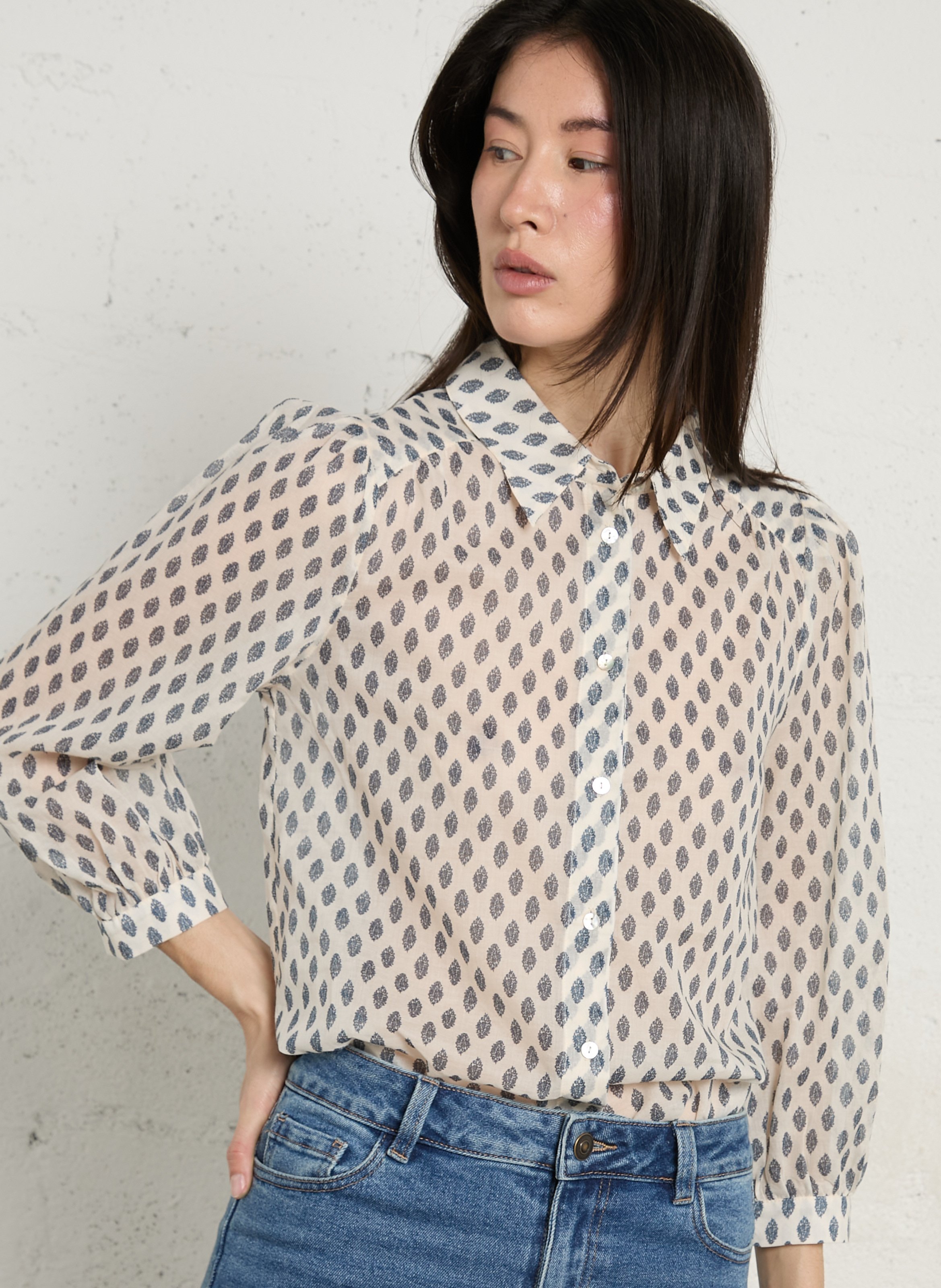 Straight classic collar shirt printed in cotton voile MAISON 123 White
