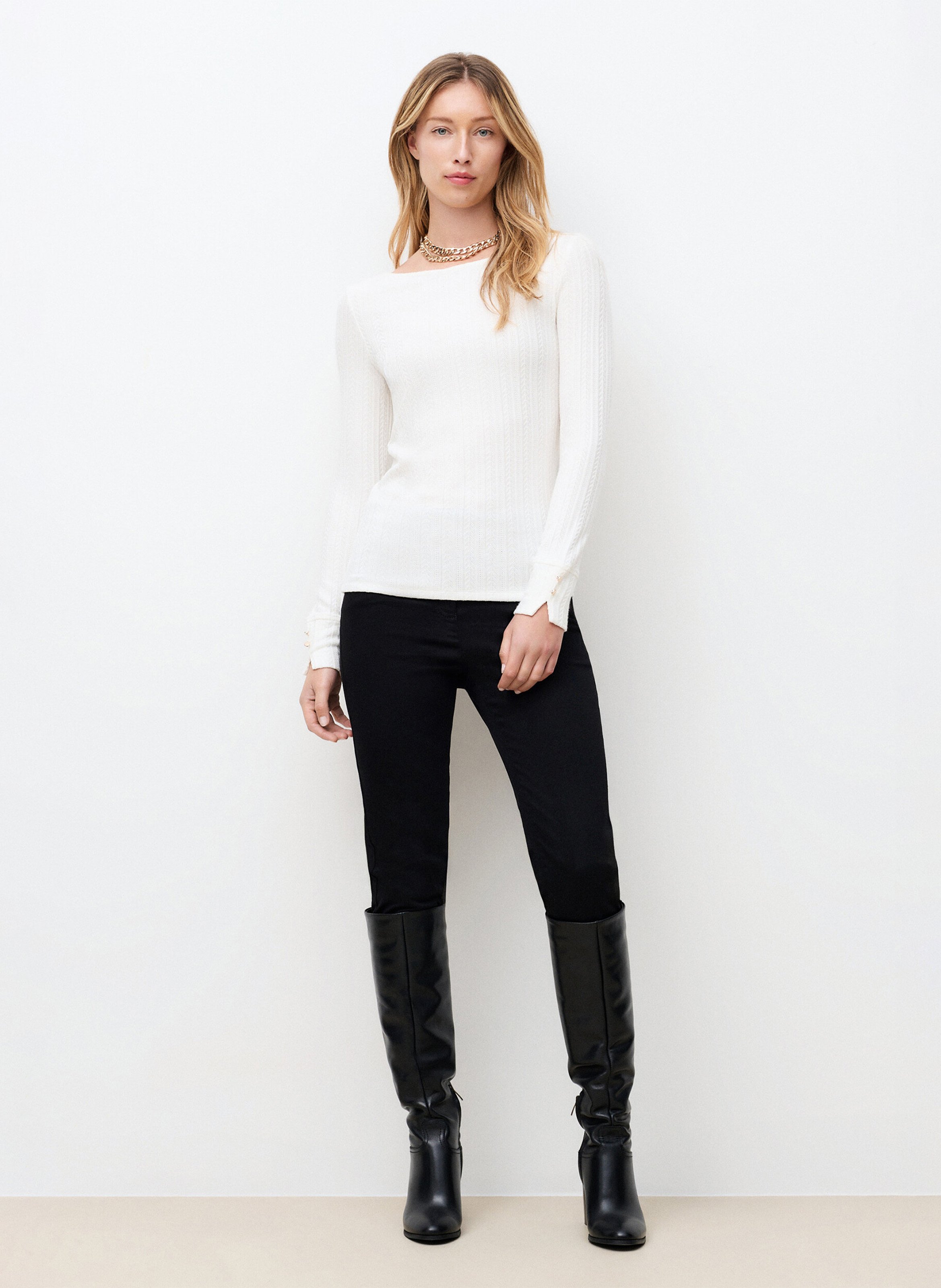 Gerade geschnittener Strickpullover mit U-Boot-Ausschnitt CAROLL Beige