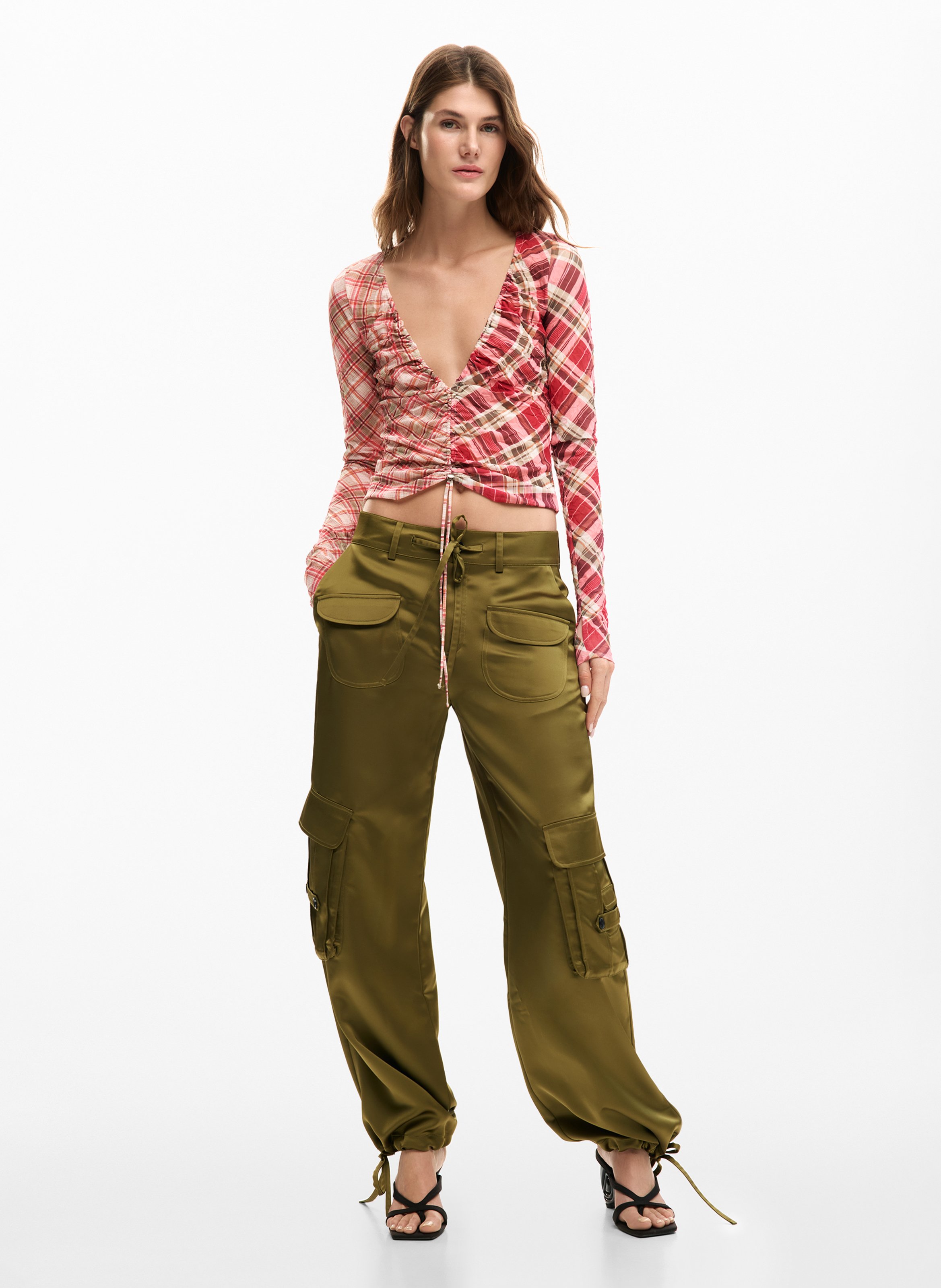 Top à carreaux décolleté v DESIGUAL Rouge