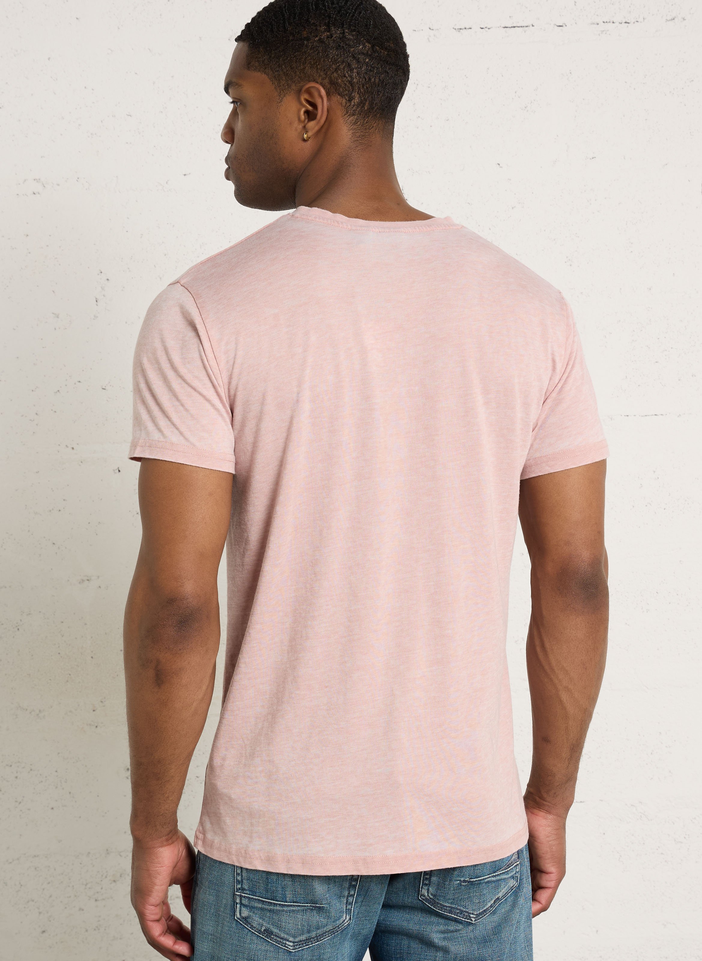 Tee-shirt droit chiné col V LE TEMPS DES CERISES Rose