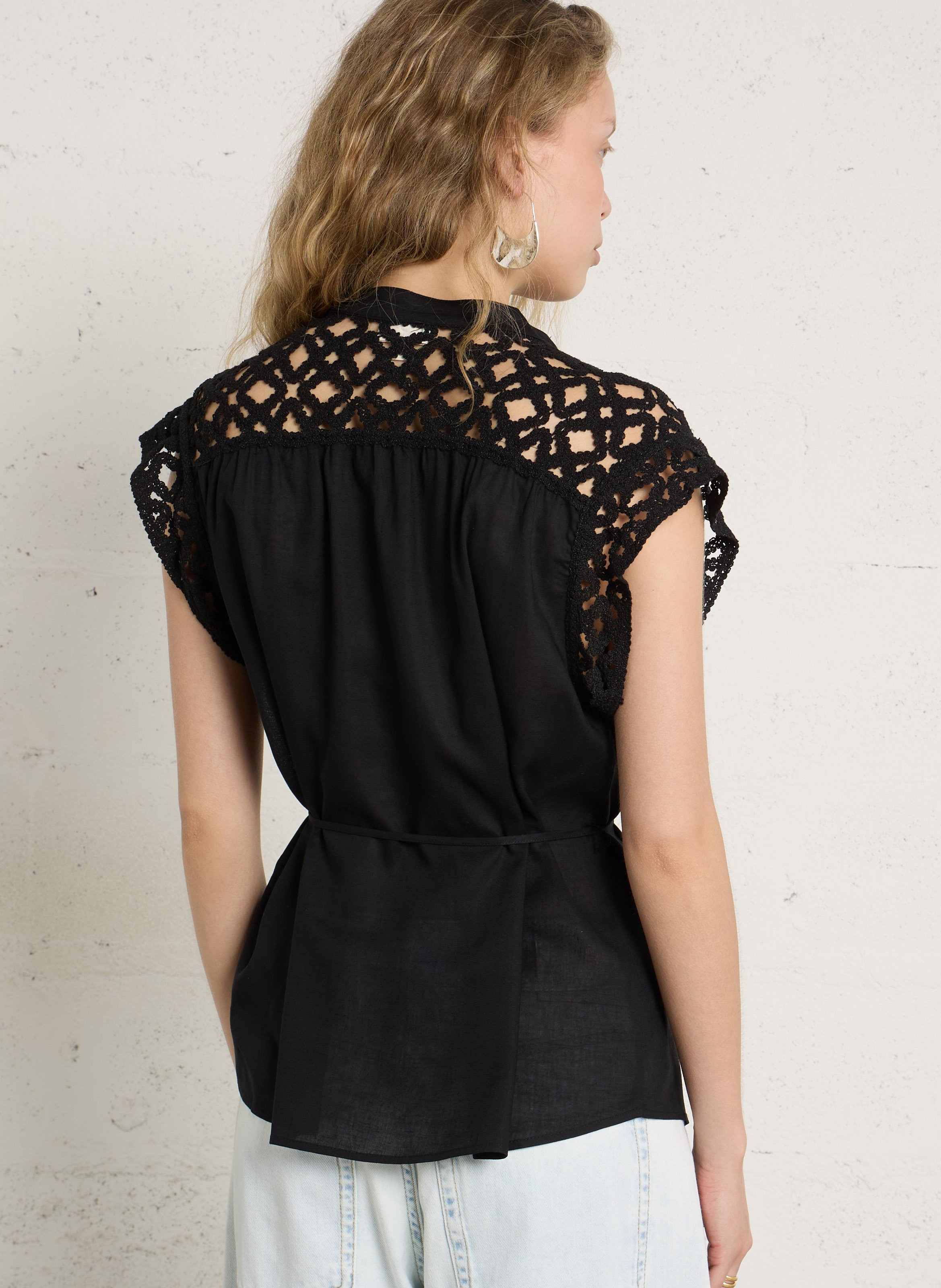 Top met kanten ceintuur in gemengd linnen THE KORNER Zwart